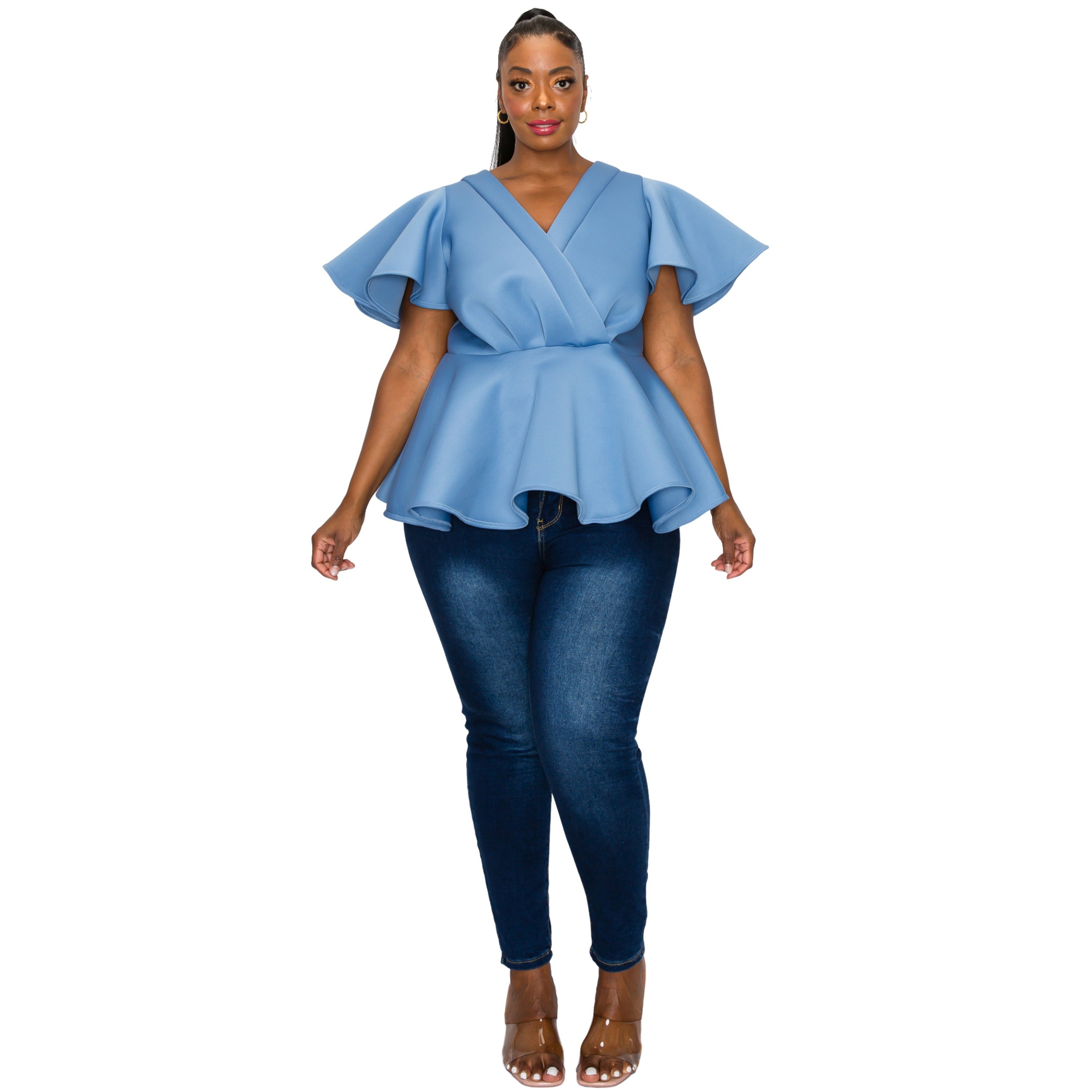 Plus Size Siobhan Neoprene Peplum Top – L I V D Plus Size Siobhan Neoprene Peplum Top – L I V D