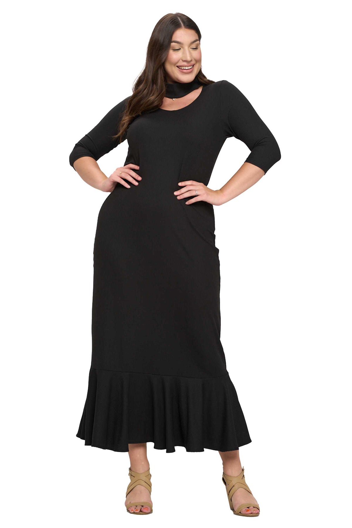 Turtle Neck Cutout Rib Dress - L I V D