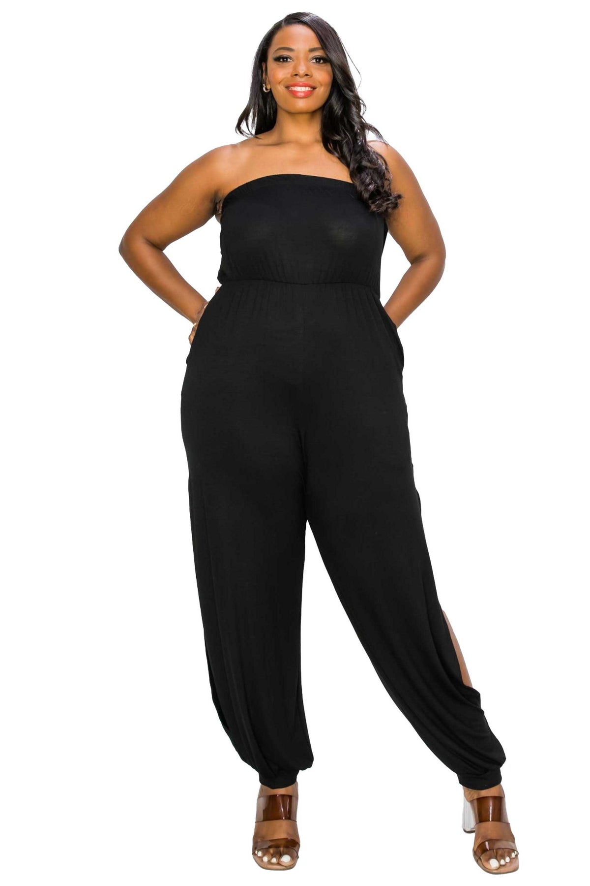 Sleeveless Jumpsuit w/ Leg Slit - L I V D