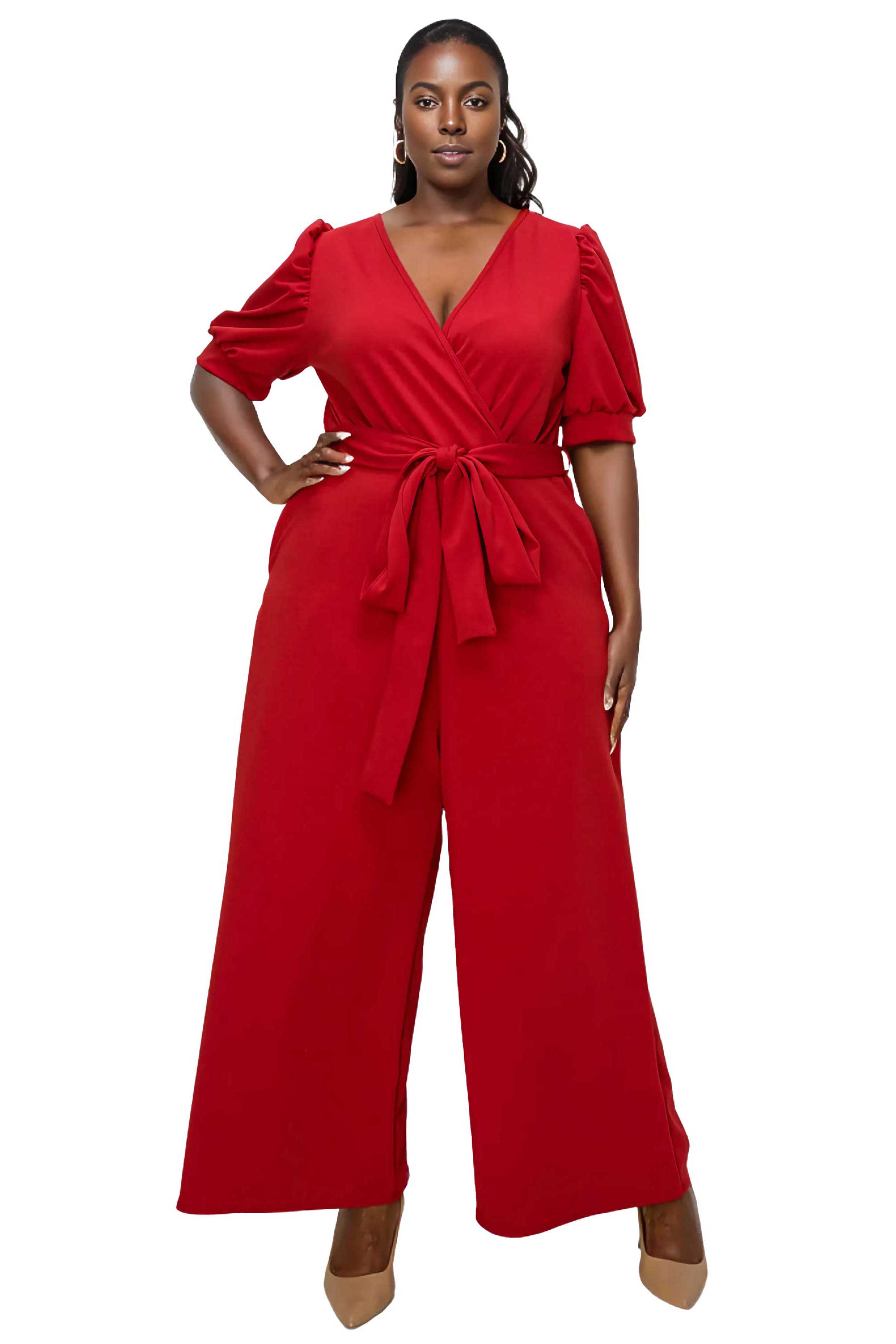 Plus Size Iris Surplice Belted Pocket Jumpsuit – L I V D