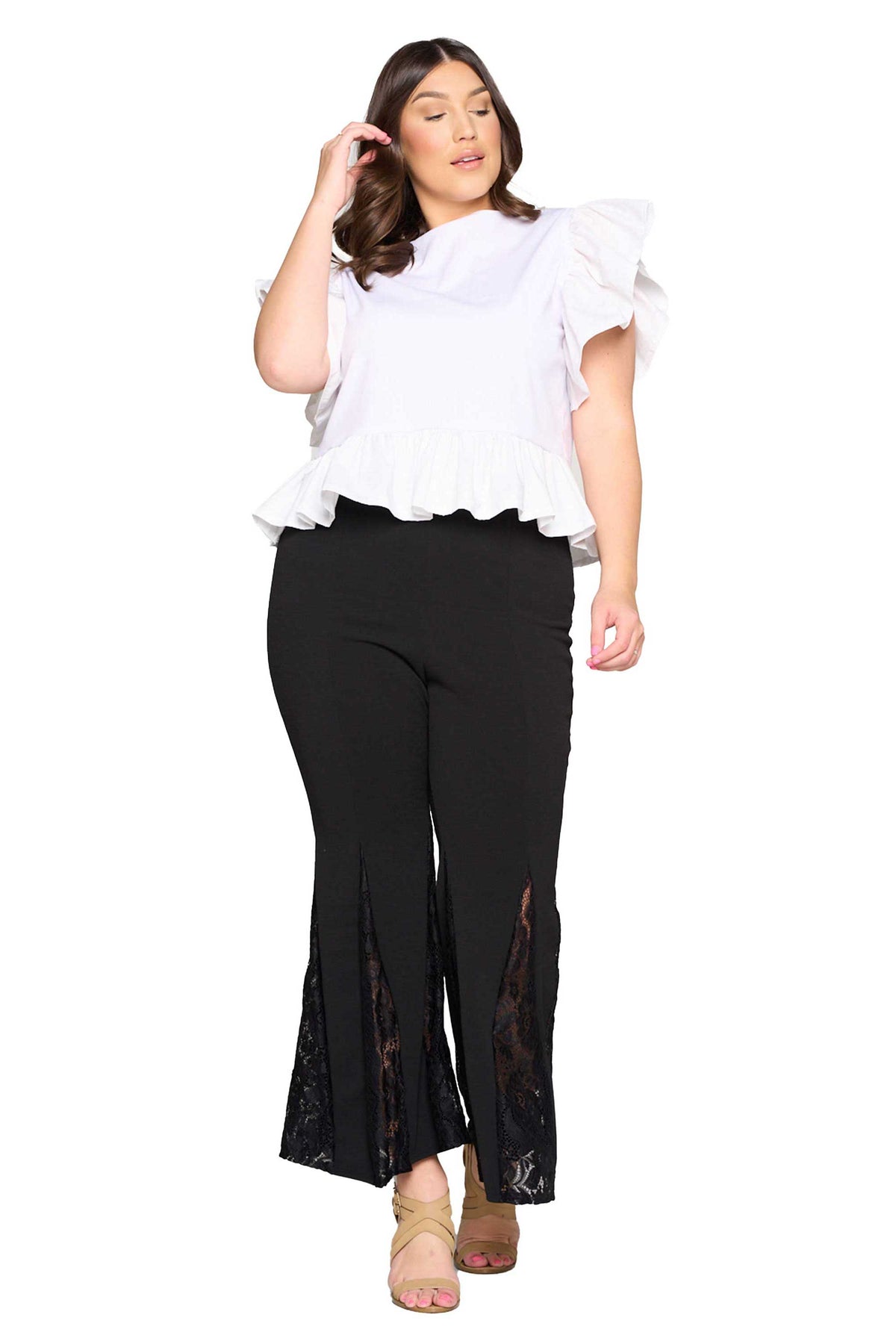 livd plus size boutique lace flare pants in black