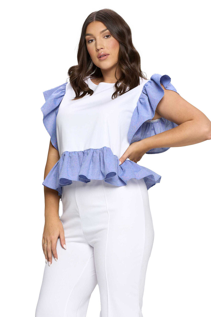 Ruffled Babydoll Peplum Top - L I V D