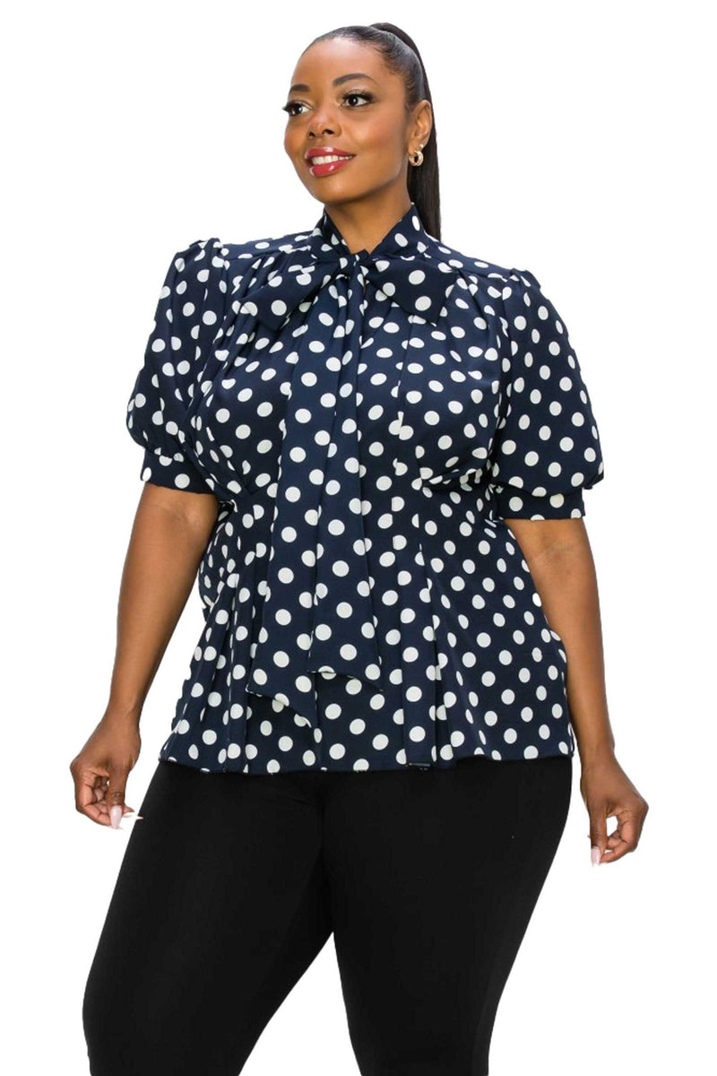 Minnie Polka Dot Tie Neck Blouse - L I V D