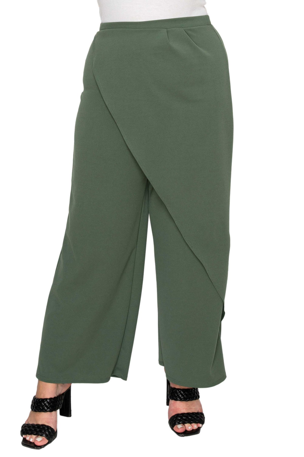 sage green plus size wrap pants front view