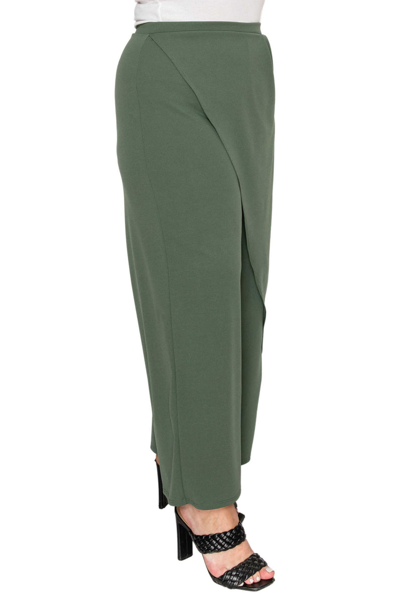 sage green plus size wrap pants side view
