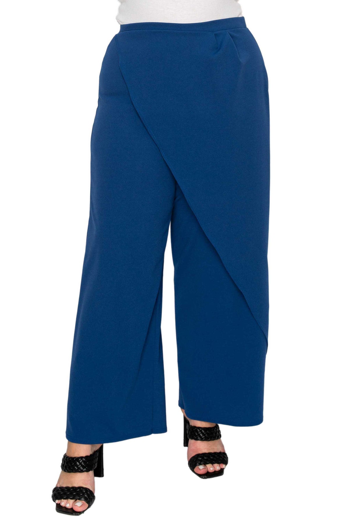 blue plus size wrap pants top view