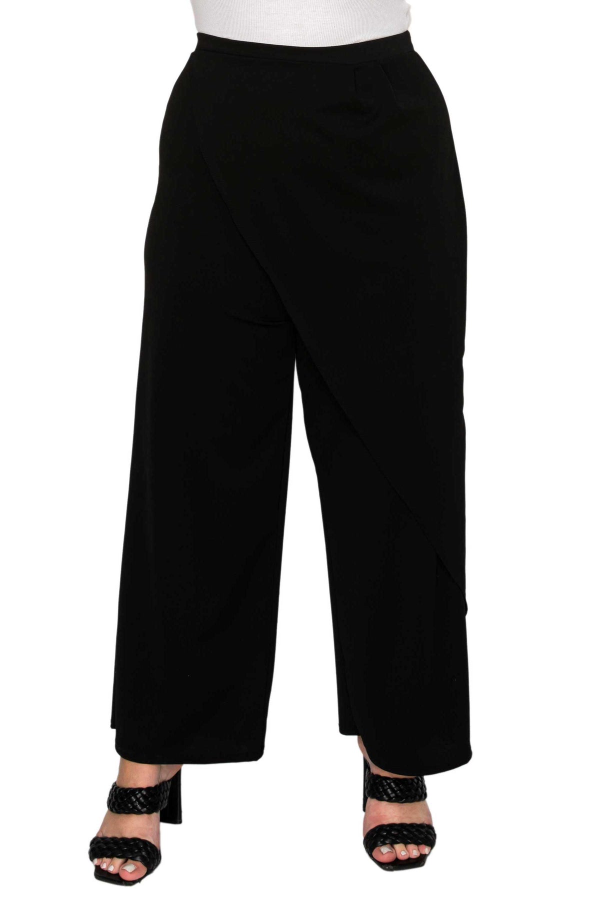 black plus size wrap pants front view