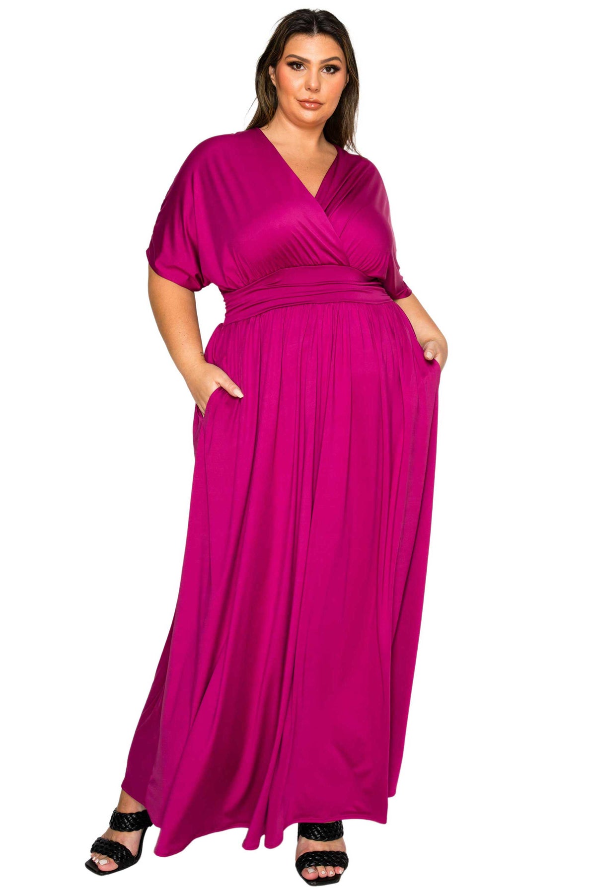 magenta plus size empire waist dress. front view