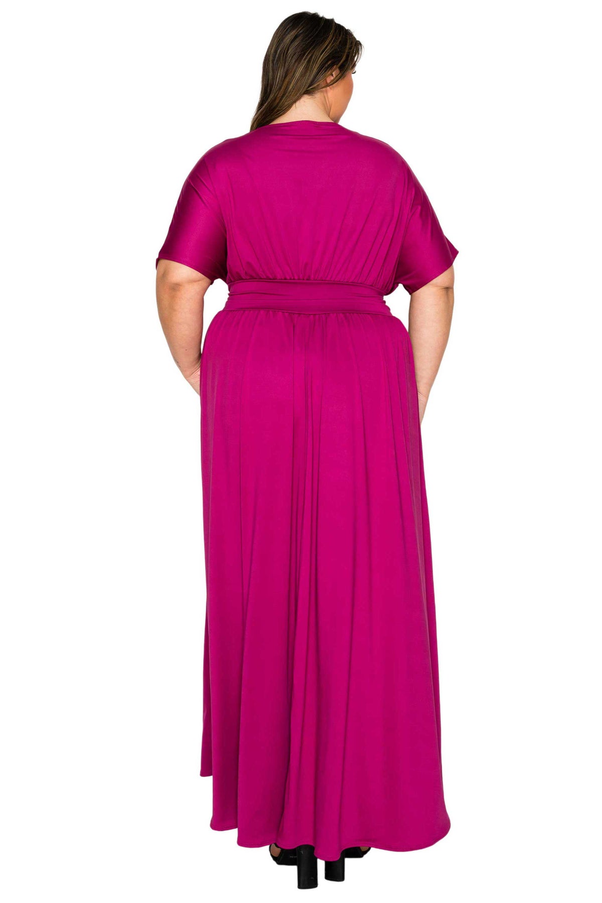 magenta plus size empire waist dress. back view