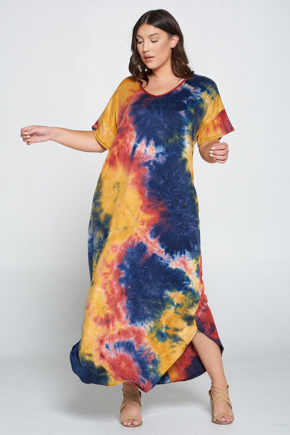 Tie Dye Short Sleeve Maxi Dress - L I V D