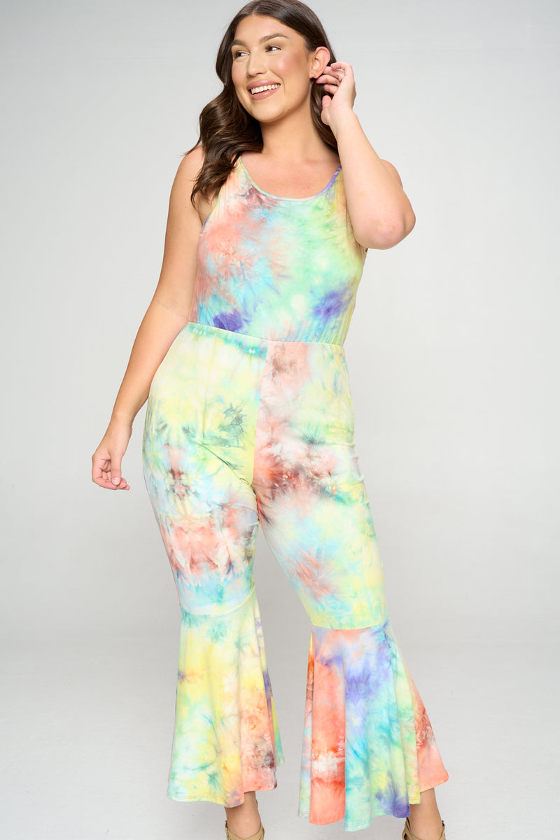 Tie Dye Bodycon Flare Leg Jumpsuit - L I V D