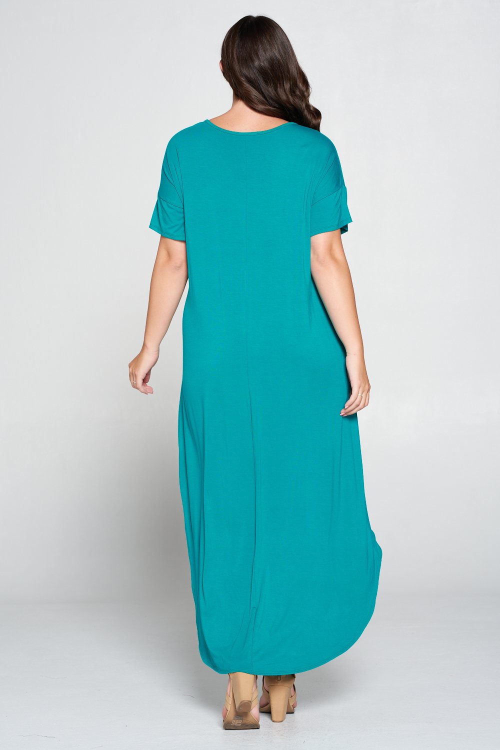 livd L I V D women's contemporary plus size clothing high low hi lo dress with pockets v neck sleeves in jade