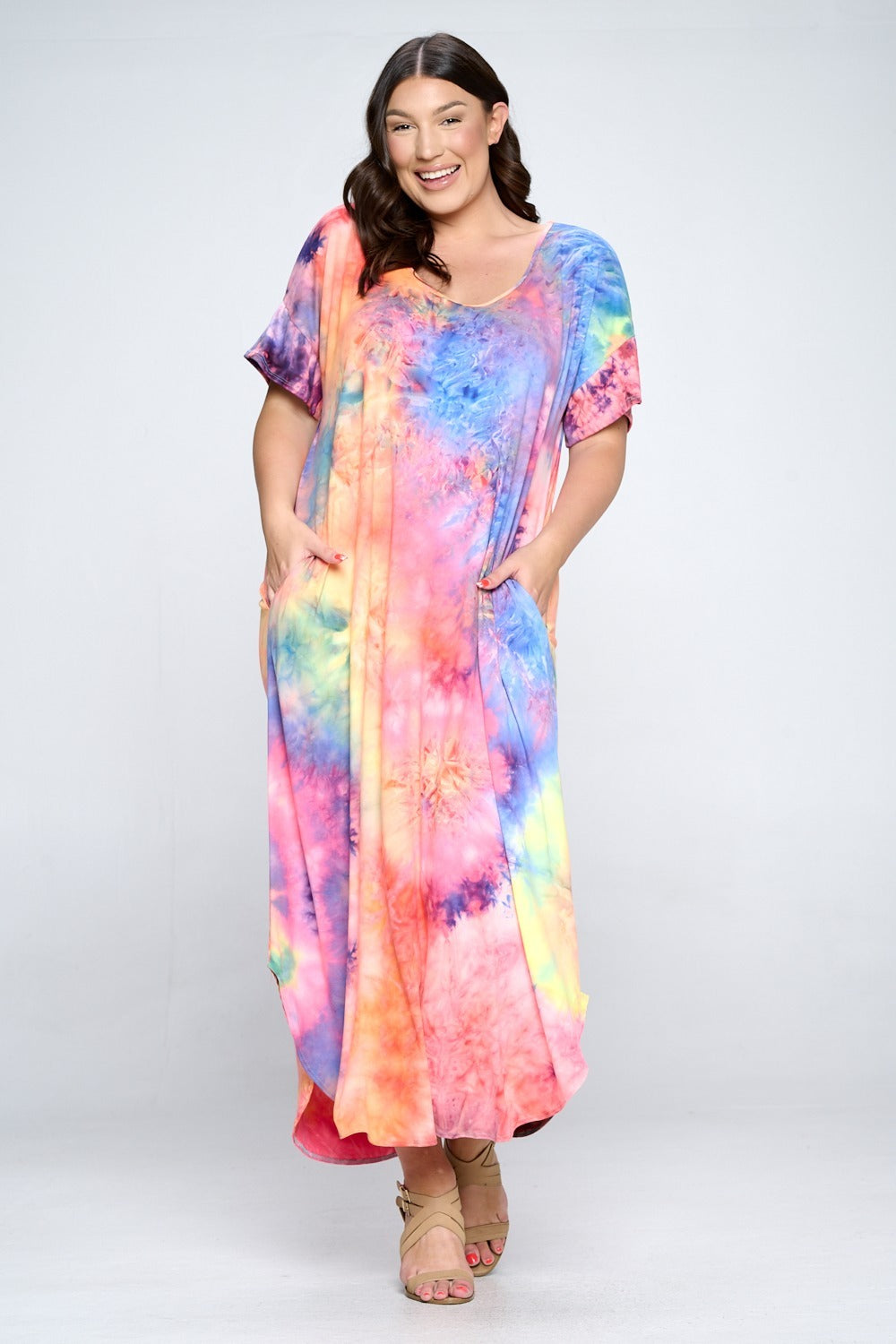 Tie Dye Short Sleeve Maxi Dress - L I V D