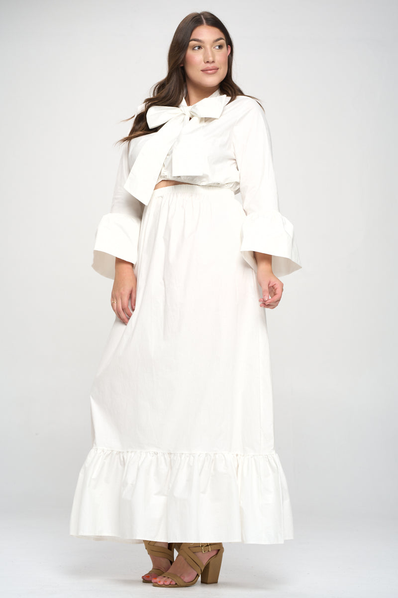Poplin Bell Sleeve Top and Maxi Skirt Set - L I V D