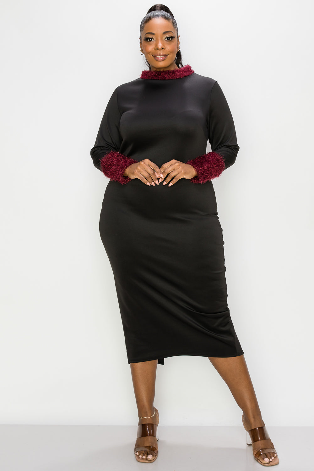 Plus Size Kaia Feather Contrast Dress Black/Burgundy / 1X