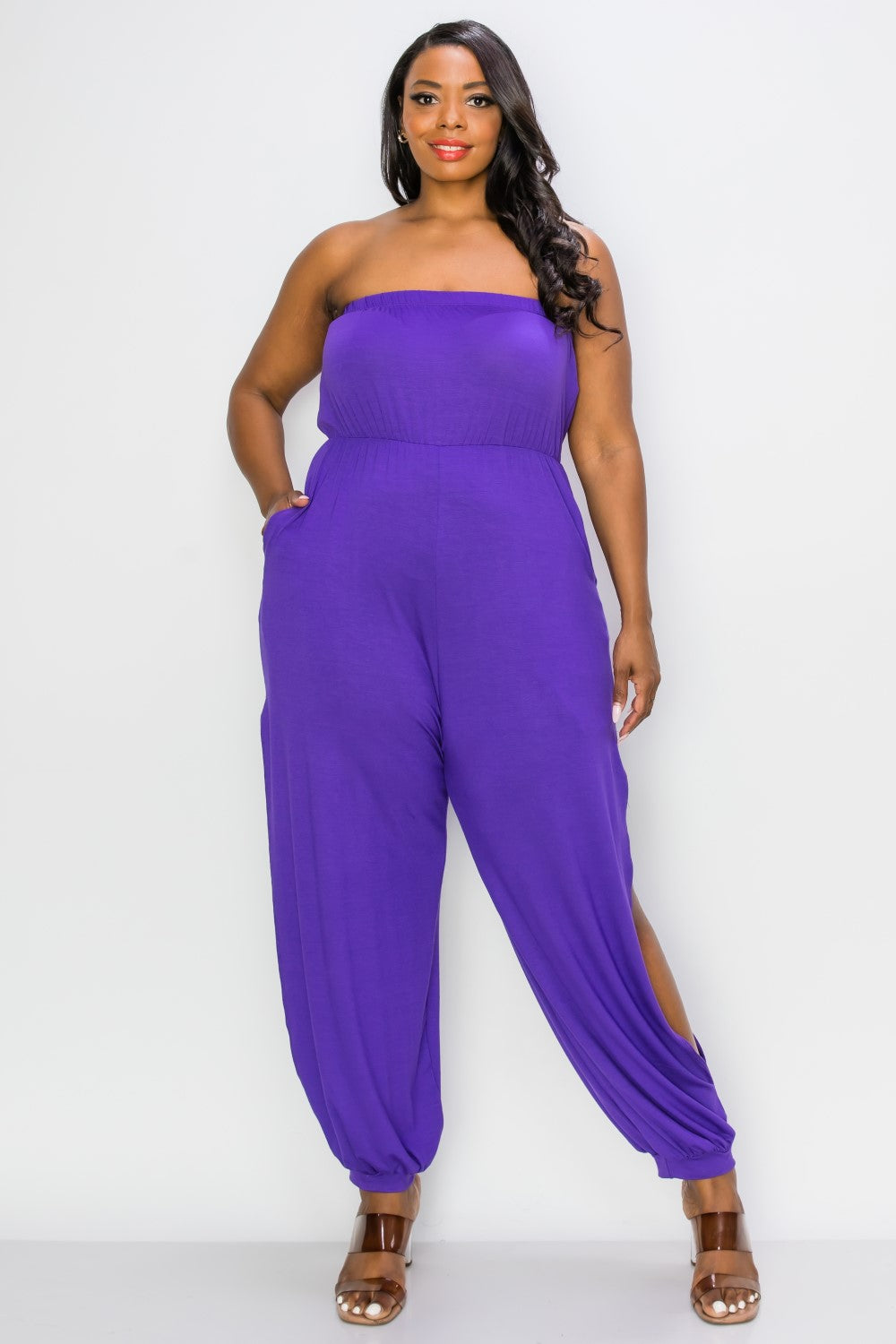 Sleeveless Jumpsuit w/ Leg Slit - L I V D