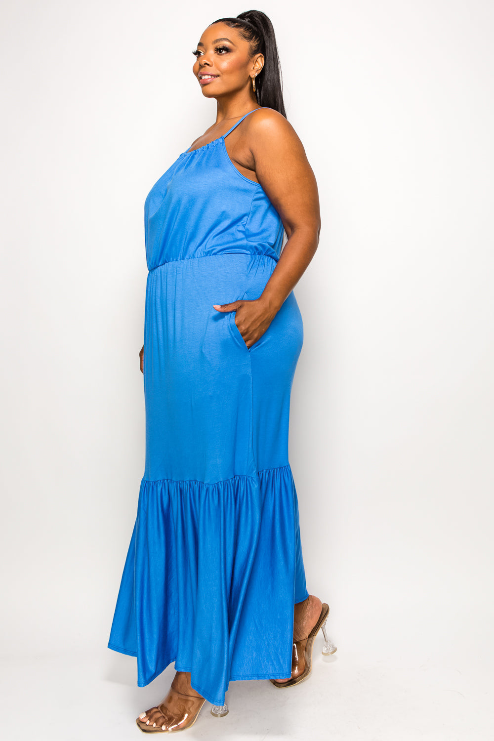 Cami Neck Ruffled Hem Maxi Dress | Made in USA