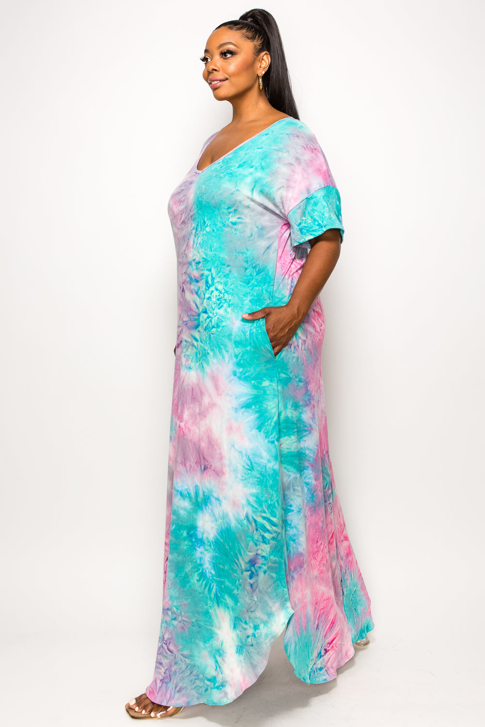 Tie Dye Short Sleeve Maxi Dress