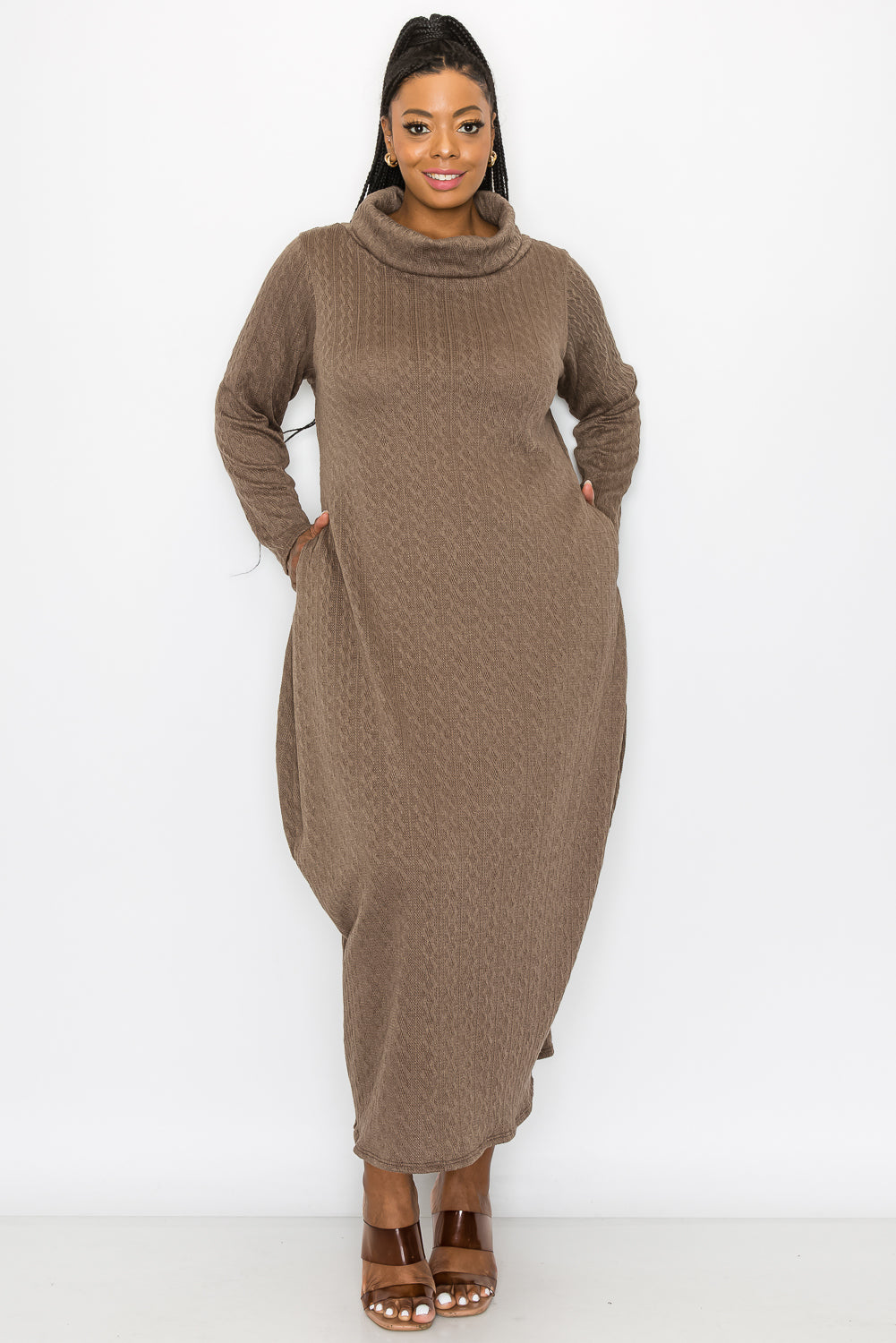 L I V D Plus Size Lana Cowl Turtle Neck Pocket Sweater Dress