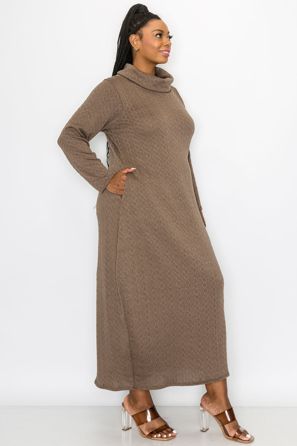 L I V D Plus Size Lana Cowl Turtle Neck Pocket Sweater Dress - Olive L I V D Plus Size Lana Cowl Turtle Neck Pocket Sweater Dress - Olive