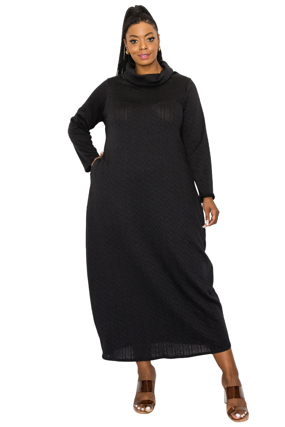L I V D Plus Size Lana Cowl Turtle Neck Pocket Sweater Dress - Olive L I V D Plus Size Lana Cowl Turtle Neck Pocket Sweater Dress - Olive