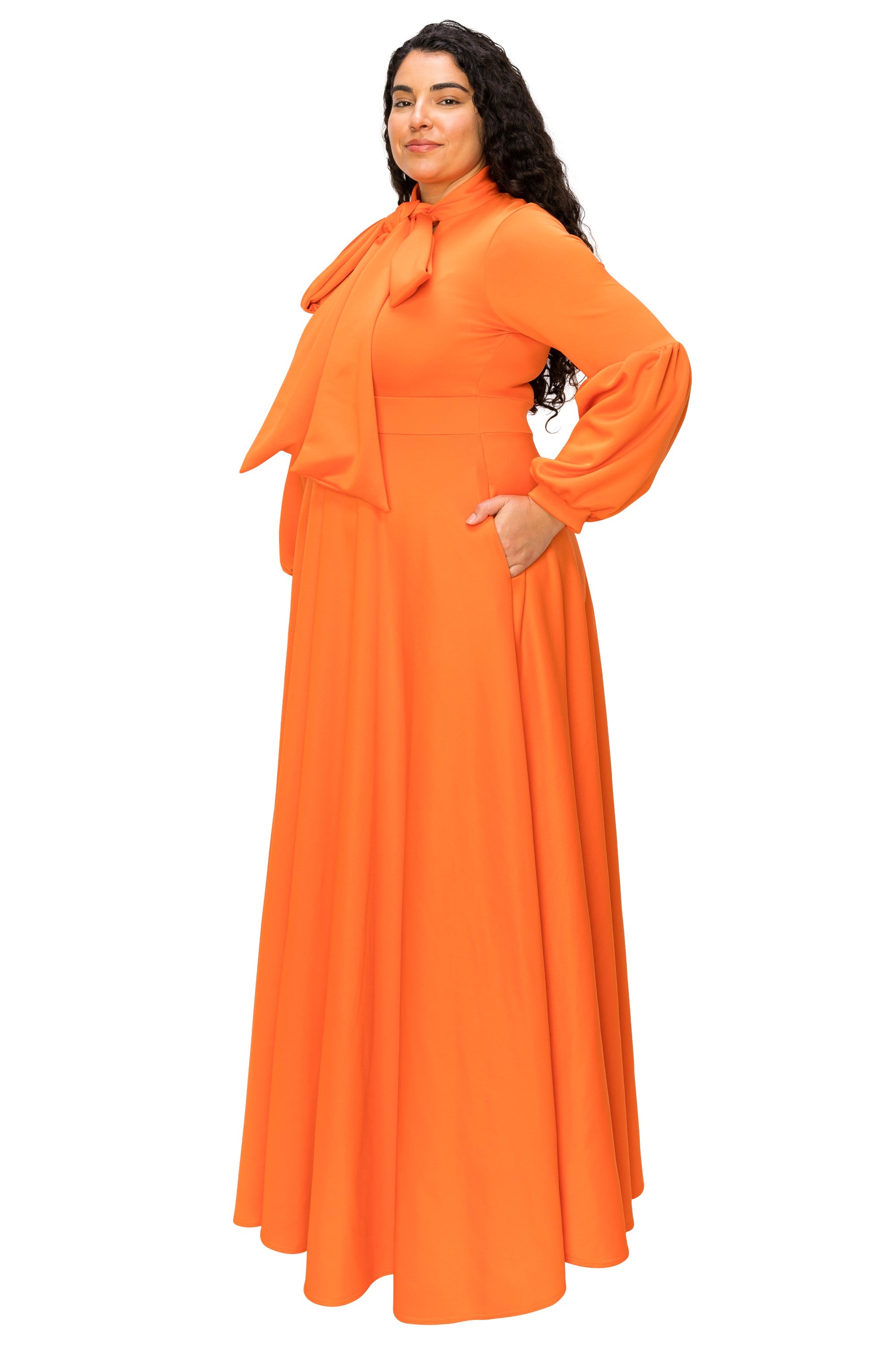 Plus Size Bella Donna Dress with Ribbon and Bishop Sleeves – L I V D