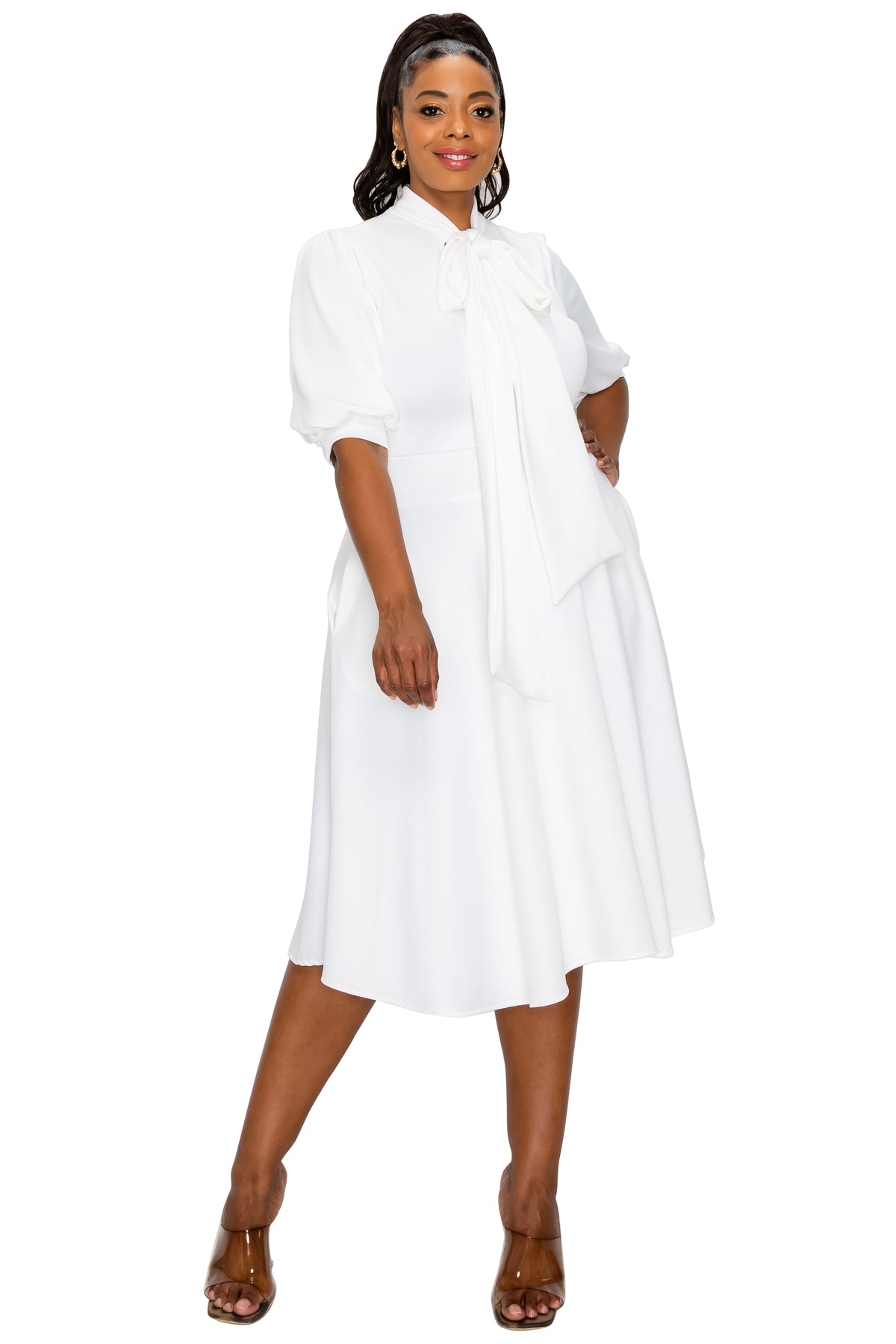 L I V D Plus Size Carina Donna Flare Dress w/ Pockets - Emerald L I V D Plus Size Carina Donna Flare Dress w/ Pockets - Emerald