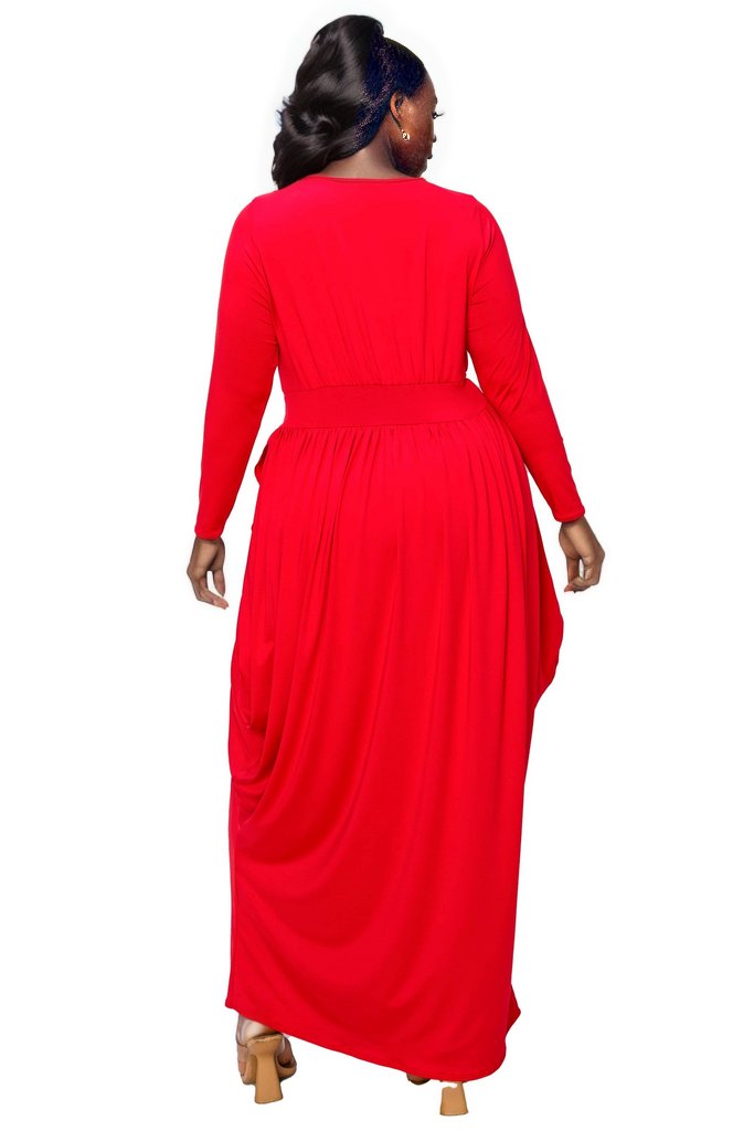 long sleeve tulip hem dress Pleated Long-Sleeve Midi Dress with Tulip Hem Grape Purple / One Size (Flexible fit for US 06)