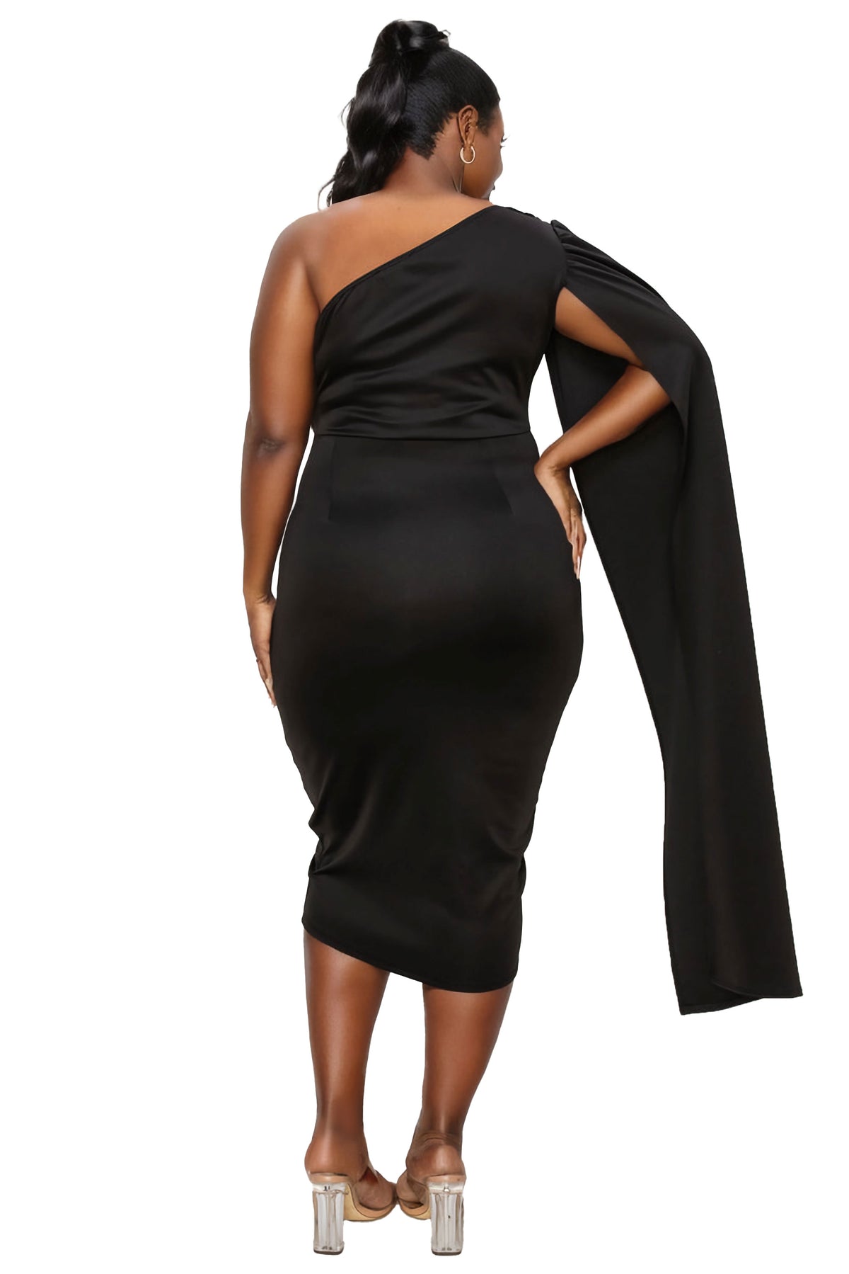 L I V D Plus Size Spade One Shoulder Cape Dress - Royal L I V D Plus Size Spade One Shoulder Cape Dress - Royal
