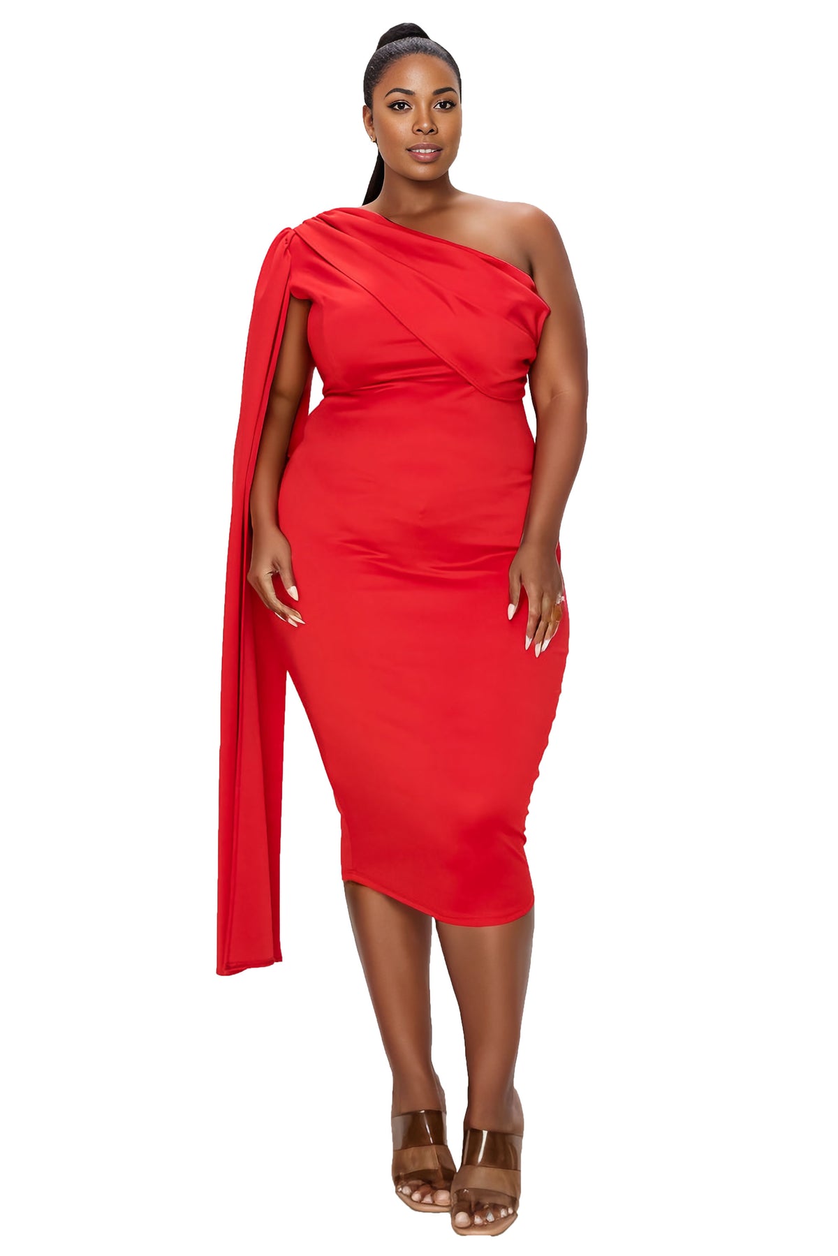 L I V D Plus Size Spade One Shoulder Cape Dress L I V D Plus Size Spade One Shoulder Cape Dress