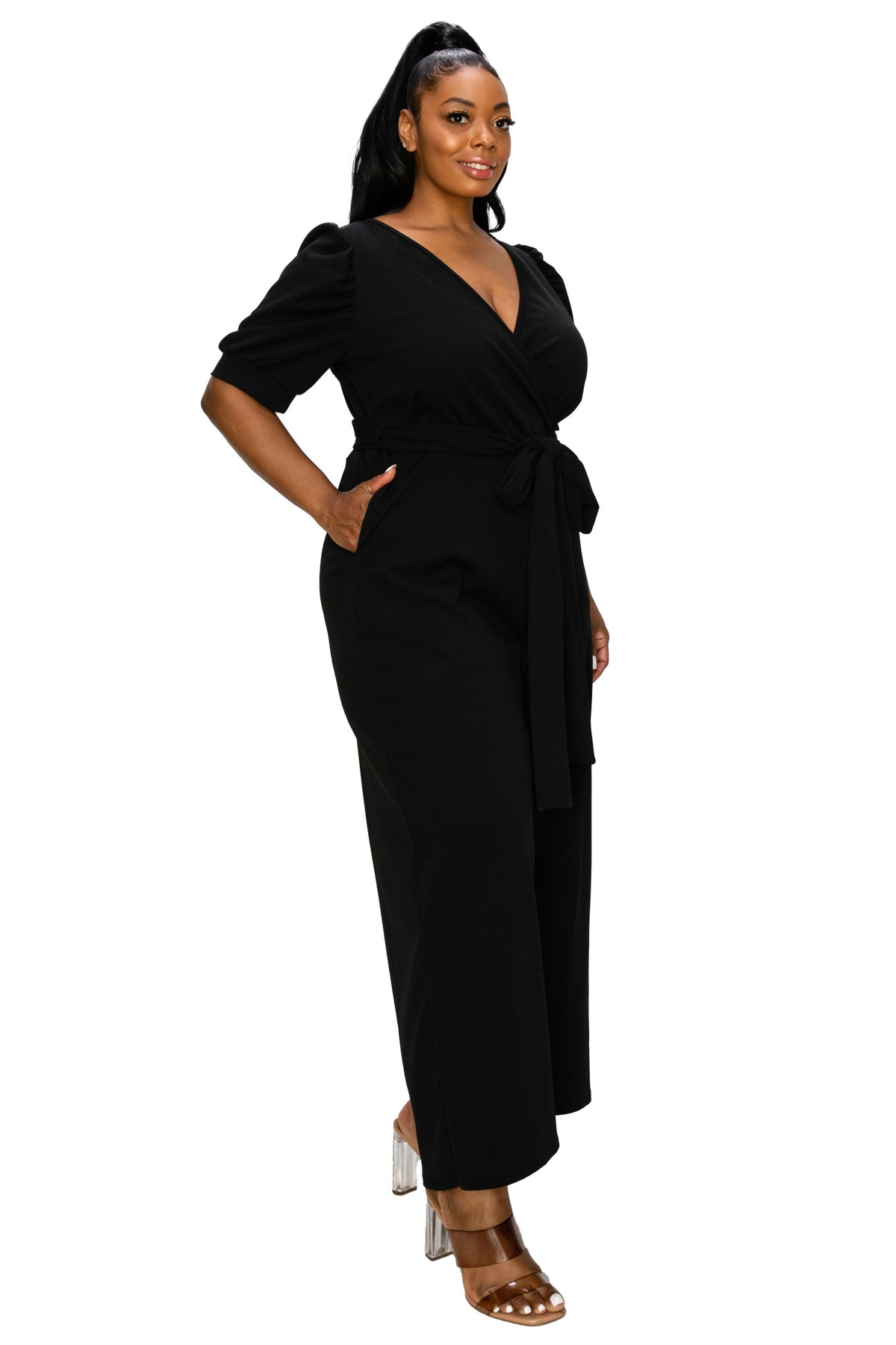 Iris Surplice Belted Pocket Jumpsuit