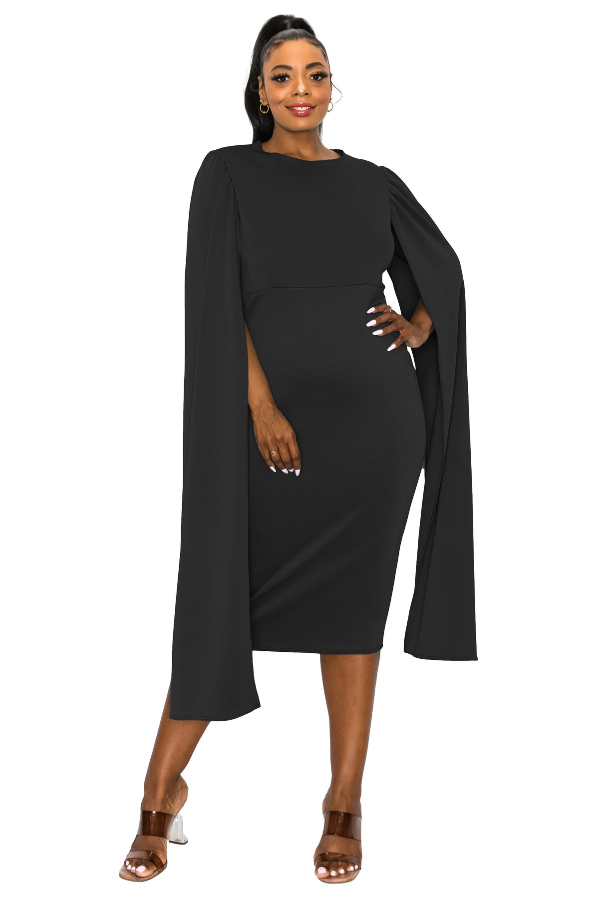 L I V D Plus Size Naomi Cape Dress - Neon Pink L I V D Plus Size Naomi Cape Dress - Neon Pink
