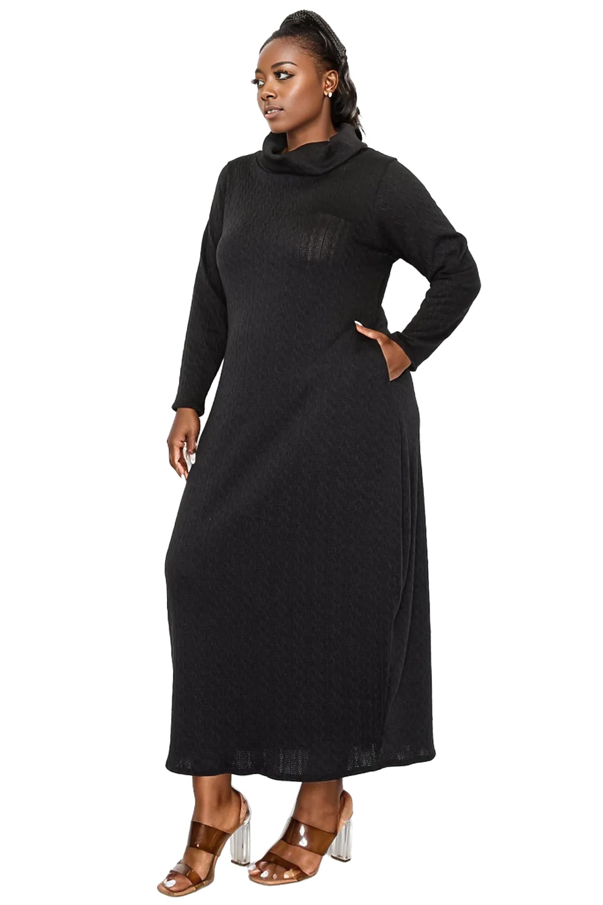 L I V D Plus Size Lana Cowl Turtle Neck Pocket Sweater Dress L I V D Plus Size Lana Cowl Turtle Neck Pocket Sweater Dress