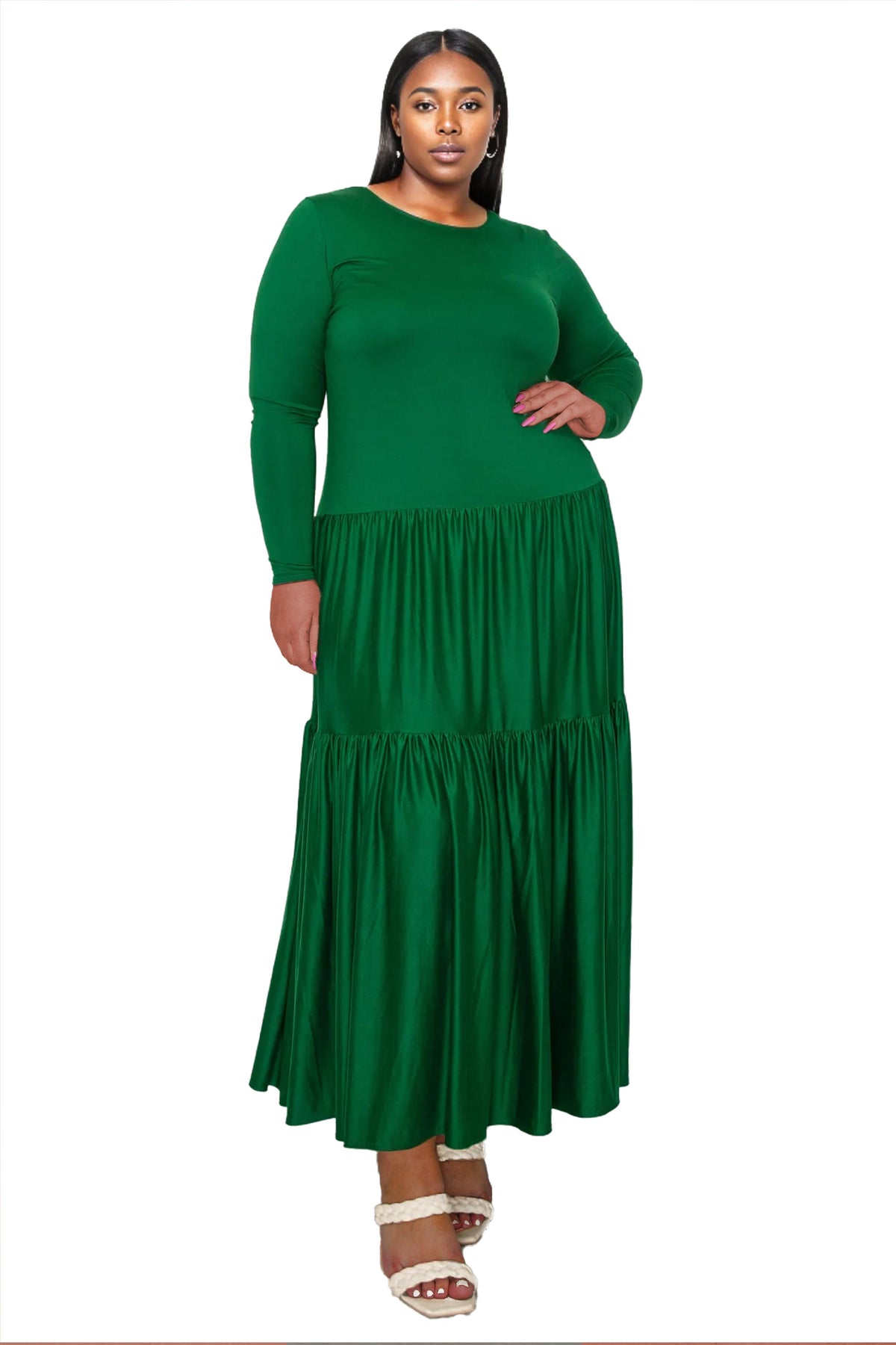 L I V D Plus Size Tiered Maxi Dress with Long Sleeves - Marsala L I V D Plus Size Tiered Maxi Dress with Long Sleeves - Marsala