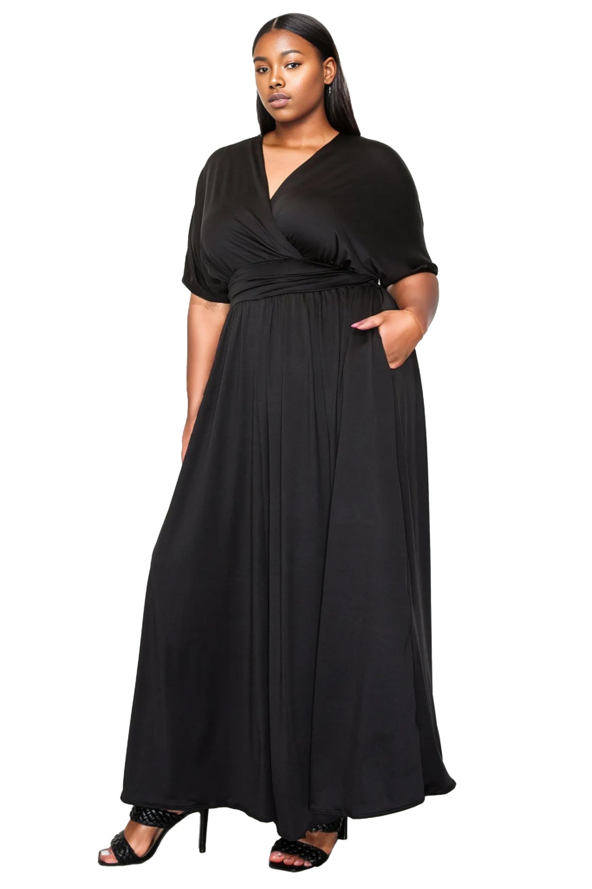 L I V D Plus Size Raffi Empire Waist Pocket Maxi Dress - Brown L I V D Plus Size Raffi Empire Waist Pocket Maxi Dress - Brown