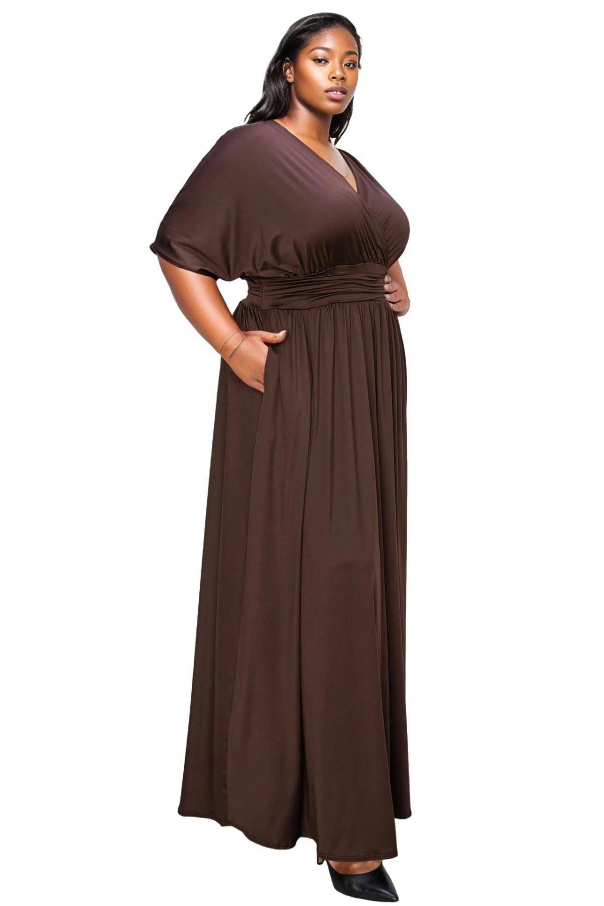 empire waist dress plus size La Femme Long Gown in Emerald at Nordstrom, Size 12W and delicate ruffle details Plus Size Casual Empire Waist