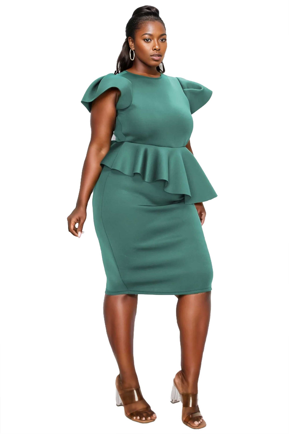 Plus Size Neoprene Statement Sleeve Peplum Dress L I V D Plus Size Neoprene Statement Sleeve Peplum Dress L I V D