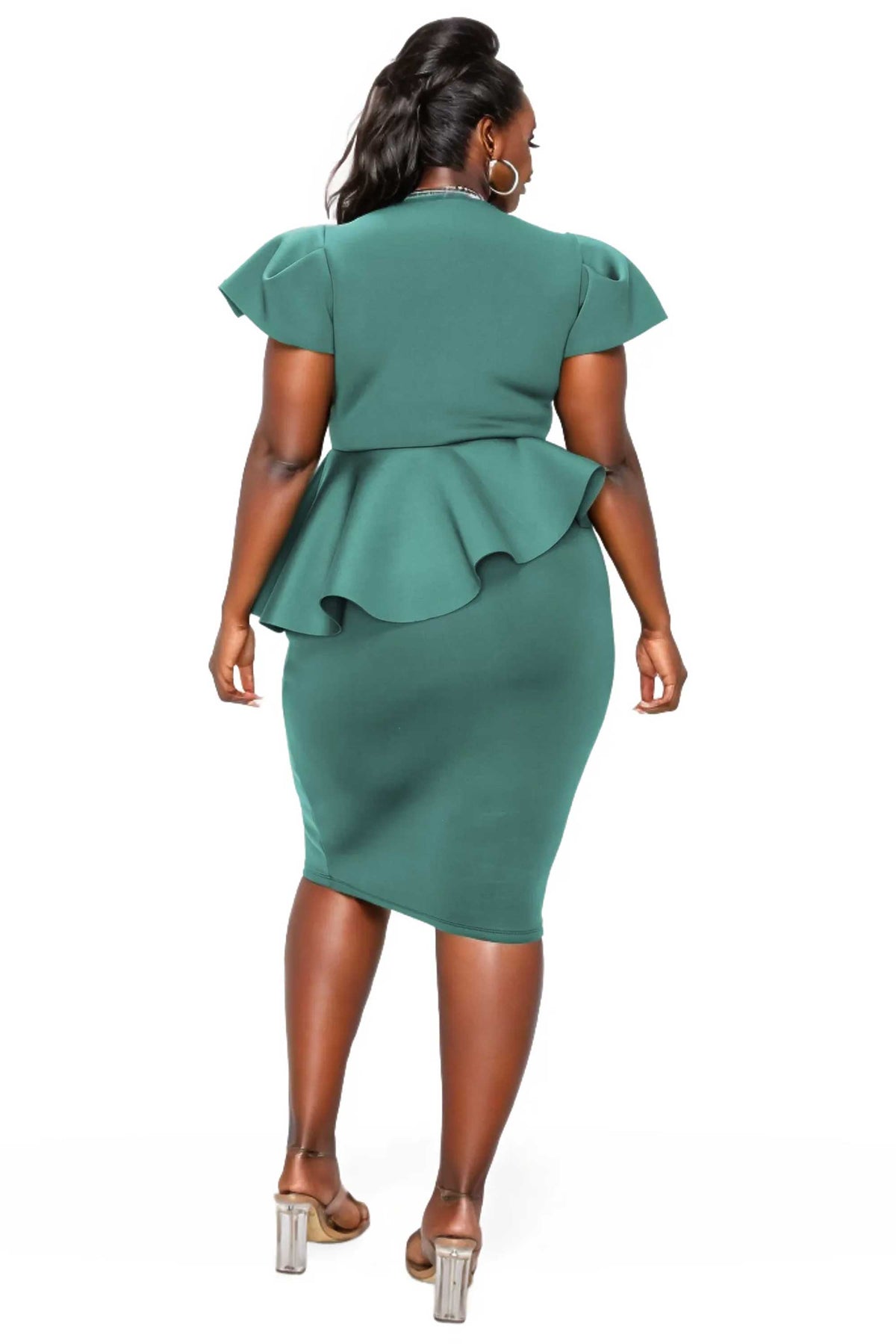 Plus Size Neoprene Statement Sleeve Peplum Dress L I V D Plus Size Neoprene Statement Sleeve Peplum Dress L I V D