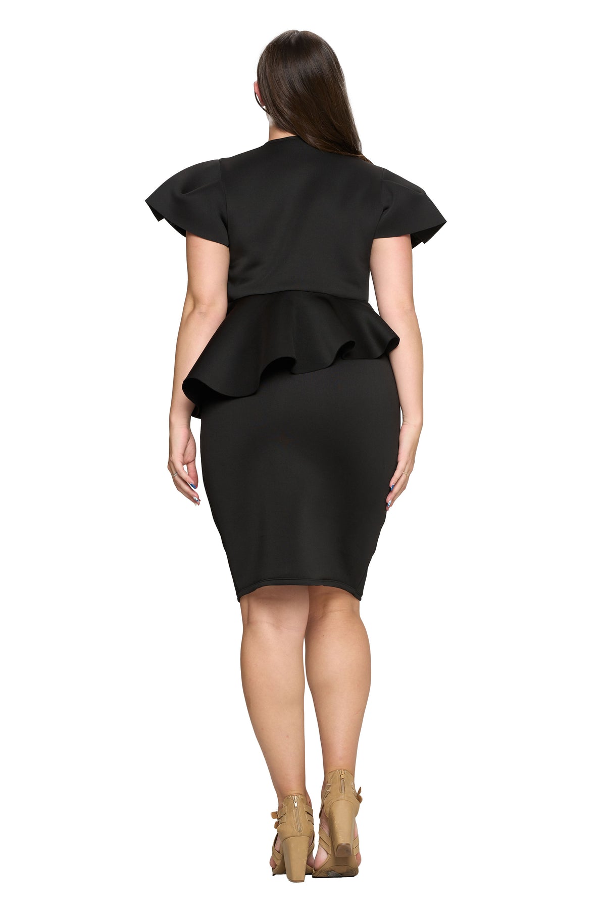 Plus Size Neoprene Statement Sleeve Peplum Dress – L I V D