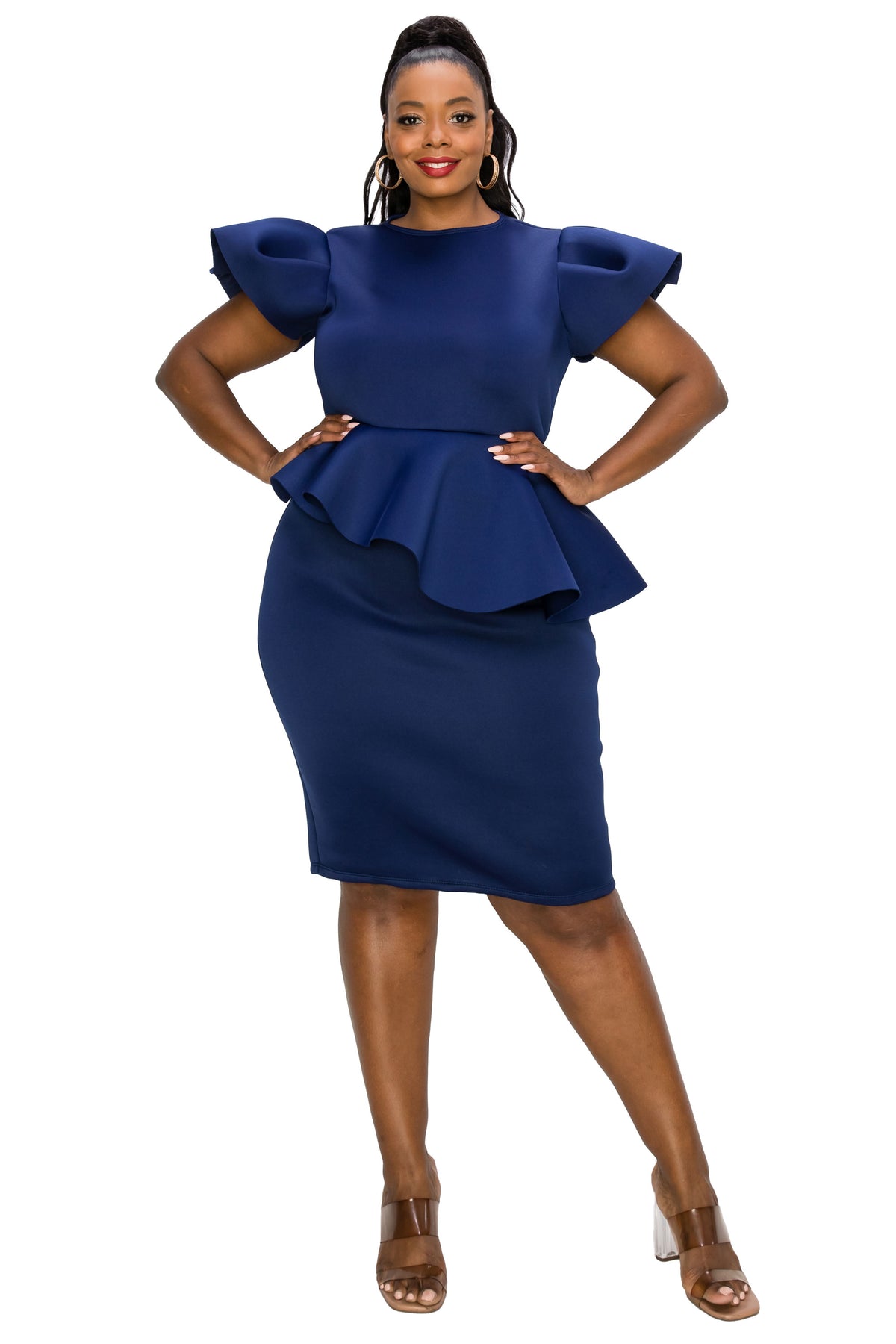 plus size blue peplum dress Women Jacquard Elegant Light Blue Long Curvy Peplum Dress Cutout Wedding Guest Sunday Occasion Party Dresses