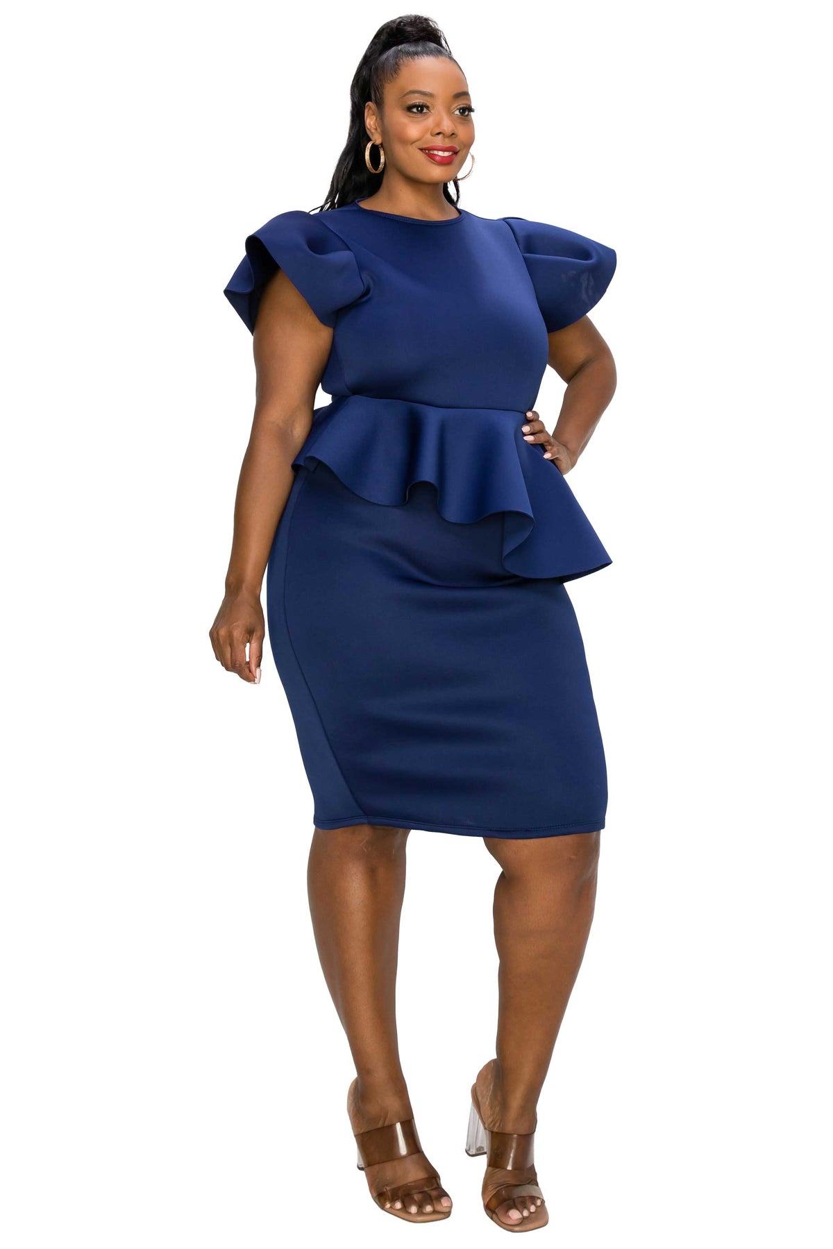 blue and black peplum dress Peplum Midi Two Piece Dress Blue