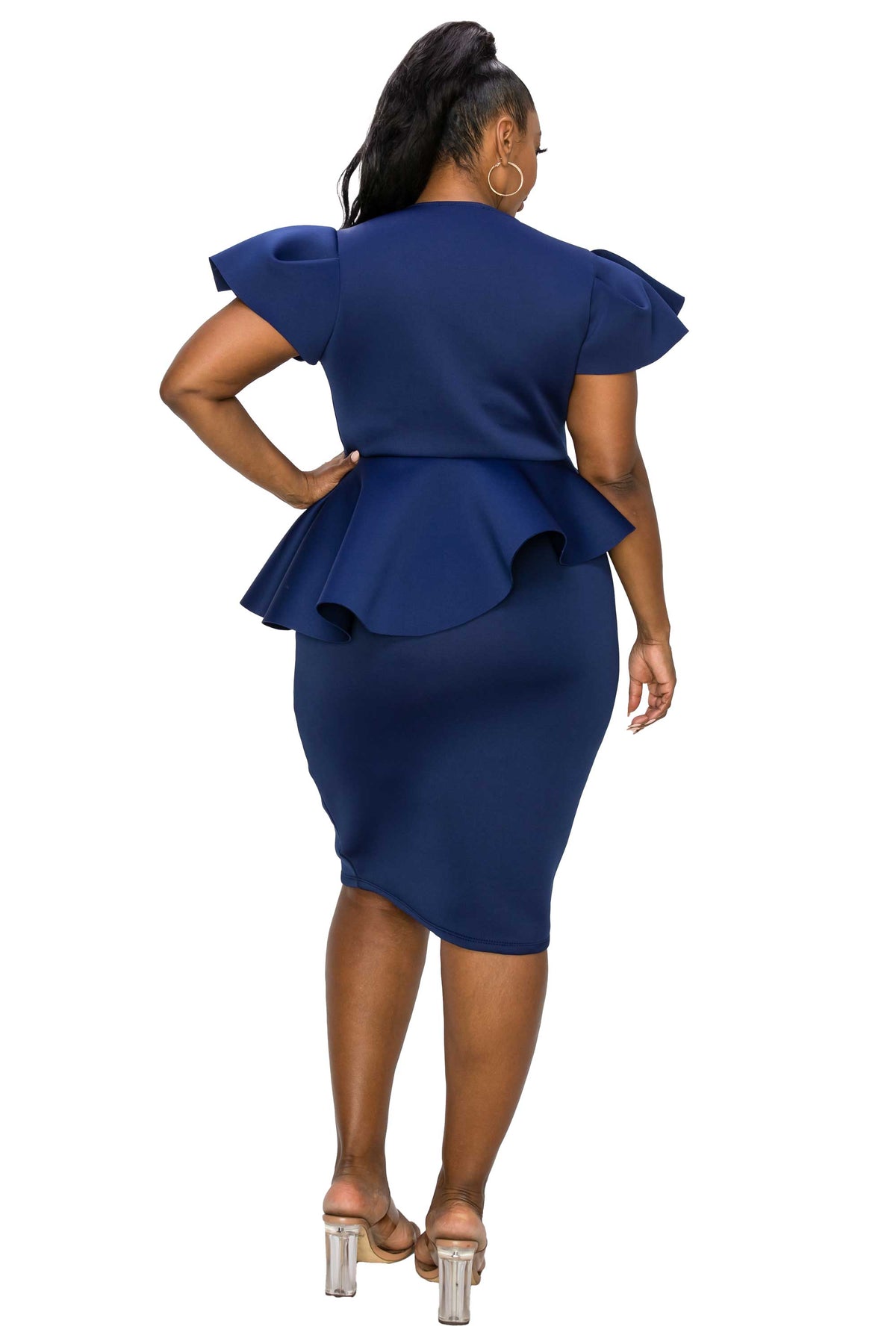 Plus Size Neoprene Statement Sleeve Peplum Dress L I V D Plus Size Neoprene Statement Sleeve Peplum Dress L I V D