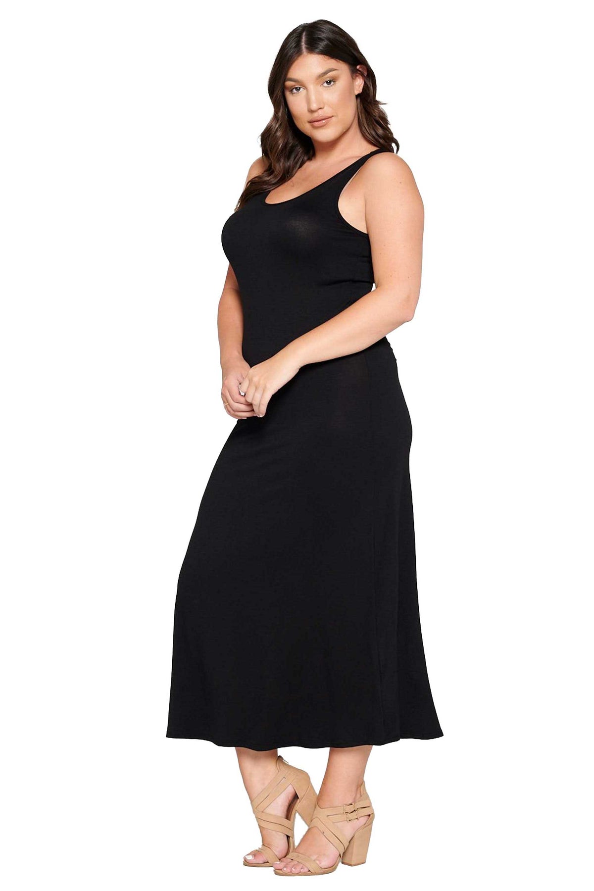 livd L I V D women's trendy contemporary plus size tank sleeveless bodycon midi dress in  black