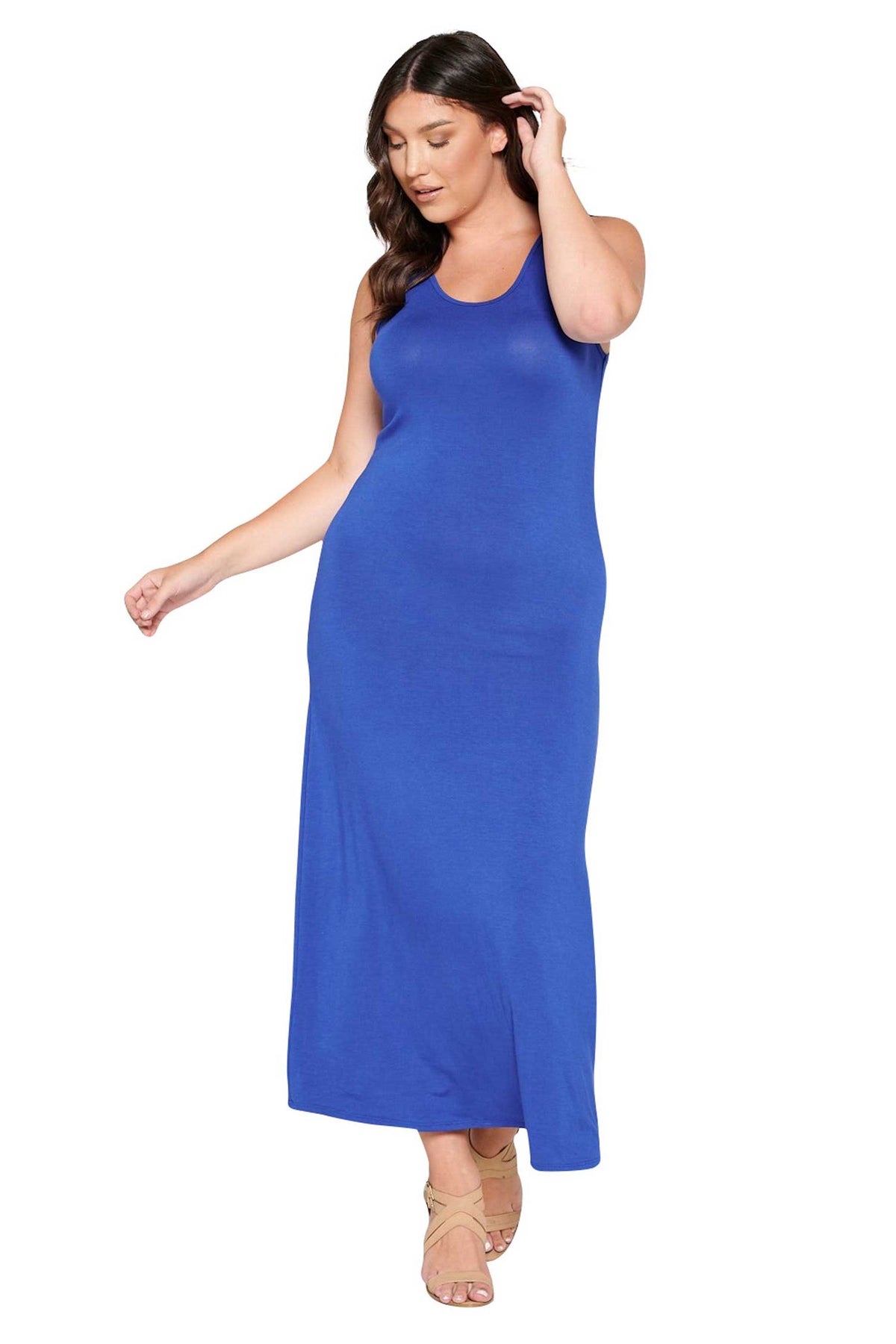 livd L I V D women's trendy contemporary plus size tank sleeveless bodycon midi dress in ink royal blue