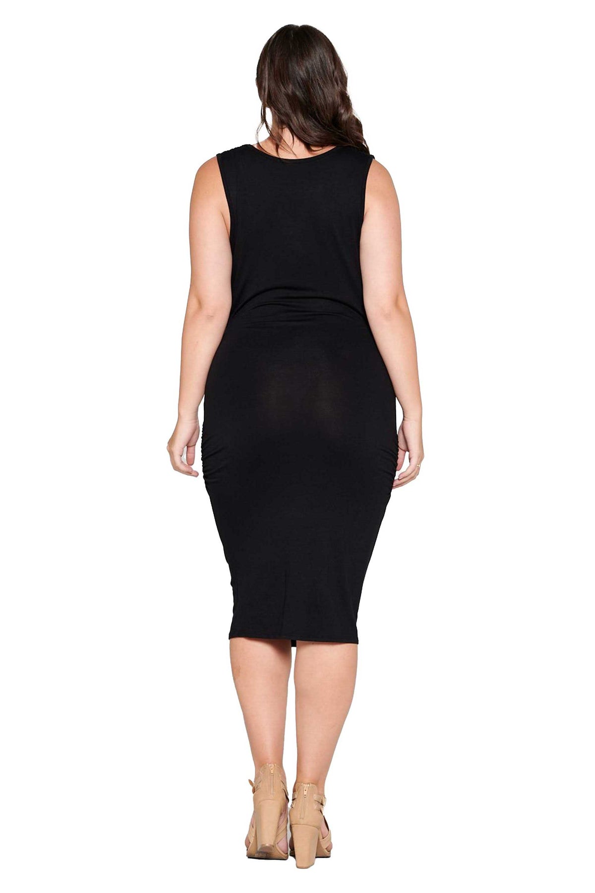 livd l i v d women's contemporary plus size clothing midi below knee length dress with neck cowl and hip ruching in black