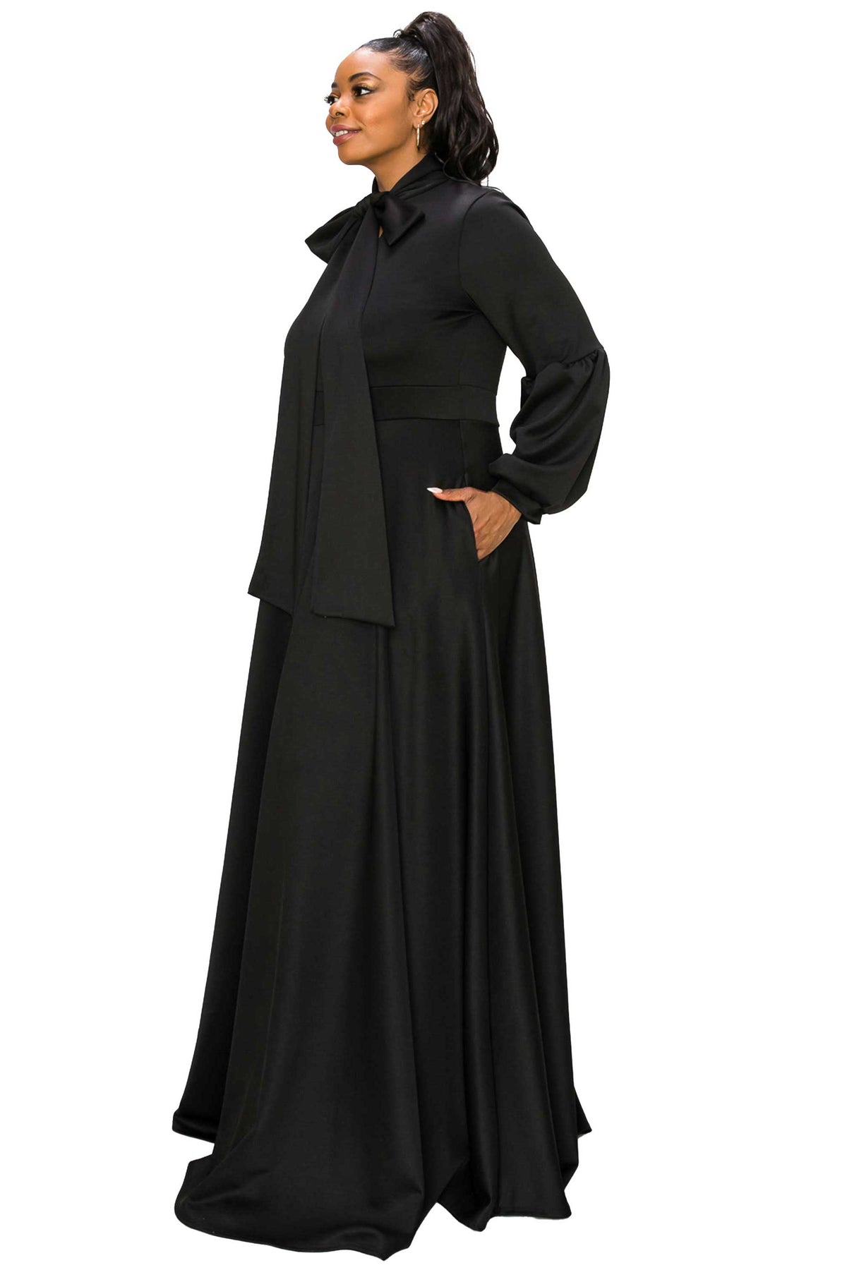 L I V D Plus Size Bella Donna Dress with Ribbon and Bishop Sleeves - Lilac L I V D Plus Size Bella Donna Dress with Ribbon and Bishop Sleeves - Lilac