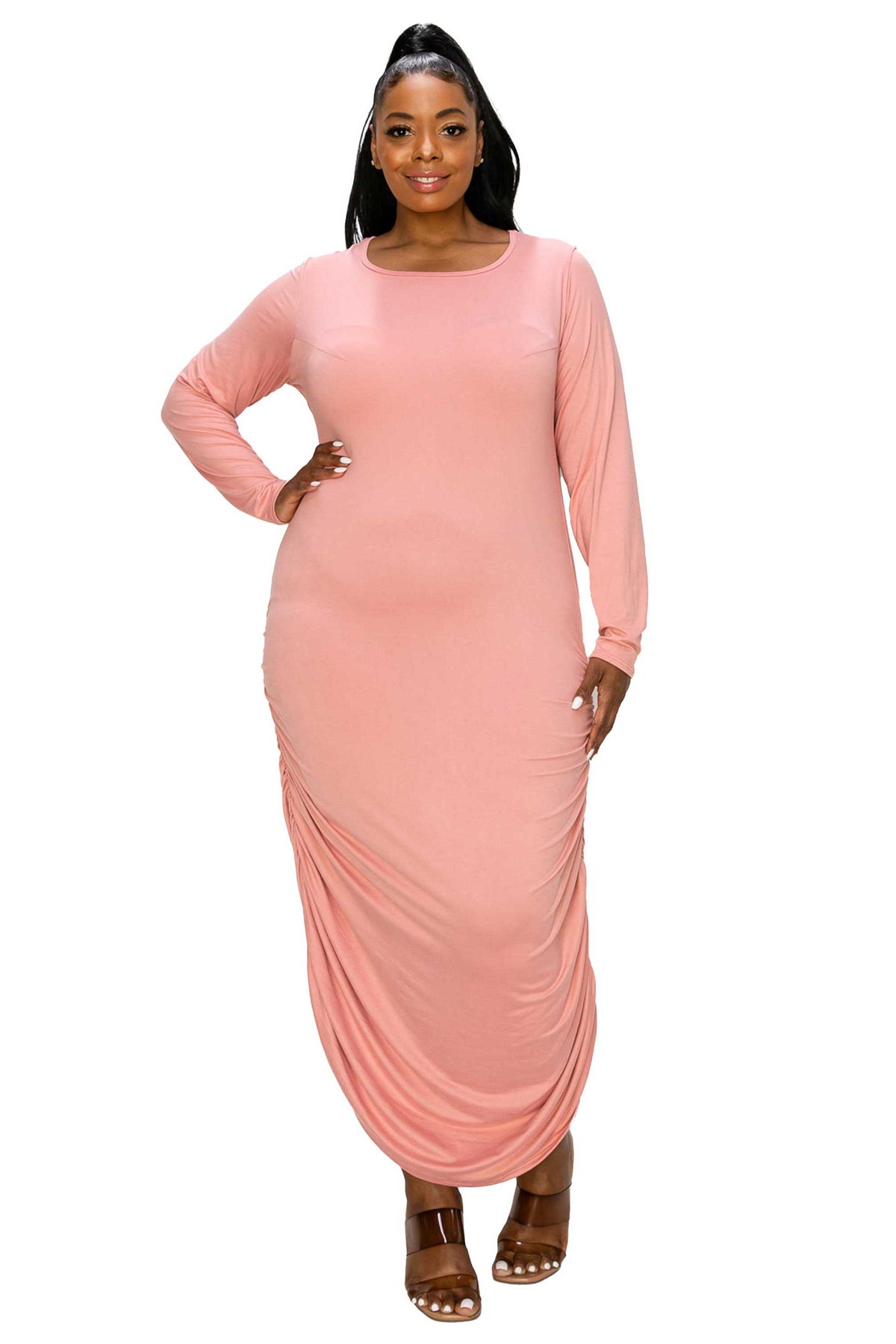 pink side ruched dress Valina