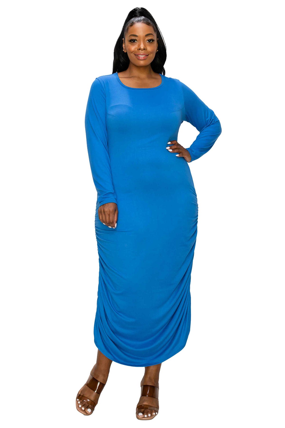 ruched maxi dress plus size Black Plus Double Layer Ruched Maxi Dress