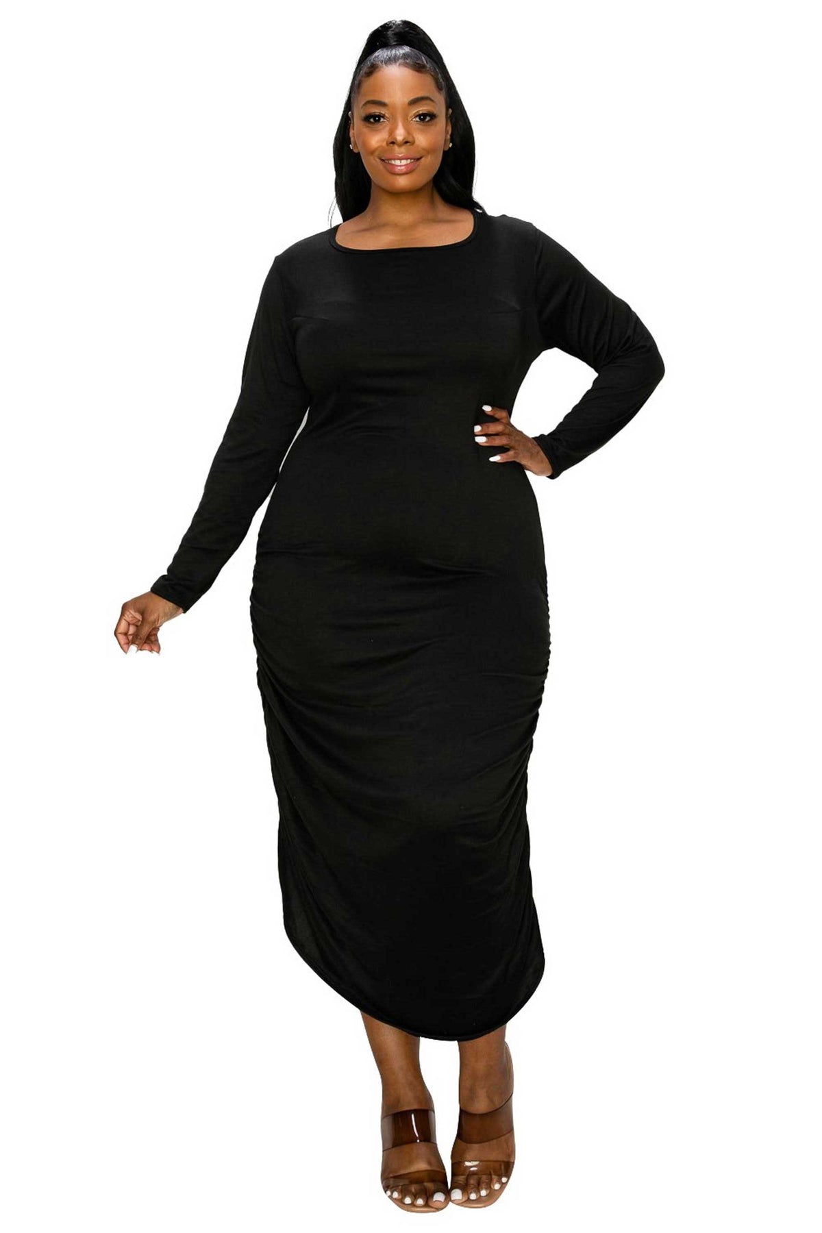 plus size side ruched dress Plus Size Side Ruched Maxi Dress Blush / 1X