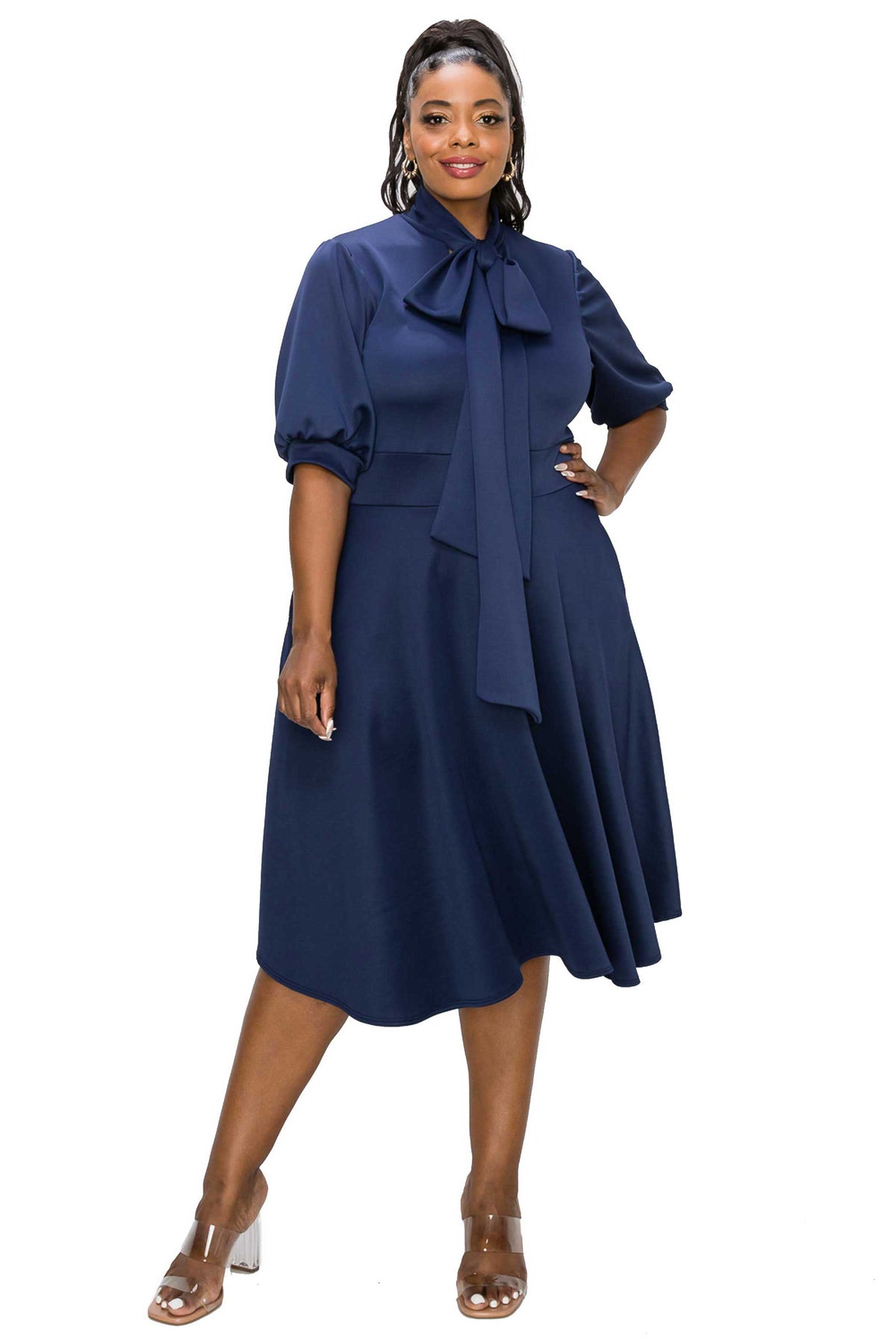 L I V D Plus Size Carina Donna Flare Dress w/ Pockets - Brown L I V D Plus Size Carina Donna Flare Dress w/ Pockets - Brown